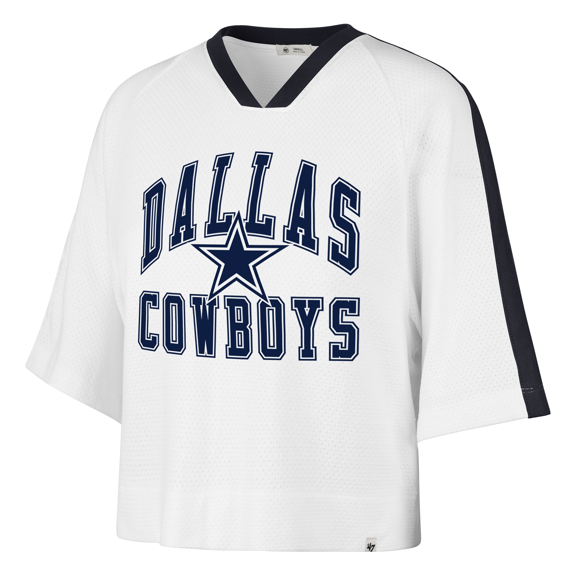 Women's '47 White Dallas Cowboys Big Overarch Drop Needle Raglan V-Neck T-Shirt