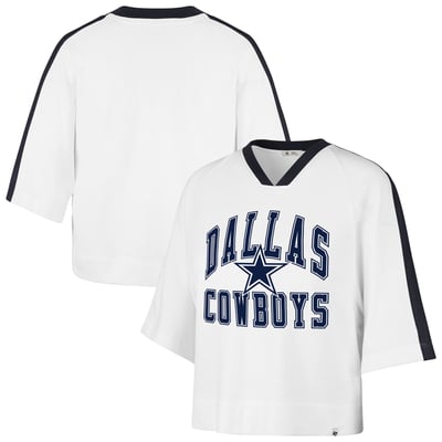 Dallas Cowboys '47 Women's Big Overarch Drop Needle Raglan V-Neck T-Shirt - White