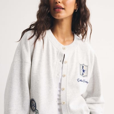 Dallas Cowboys Abercrombie & Fitch Women's Full-Button Cardigan - Heather Gray