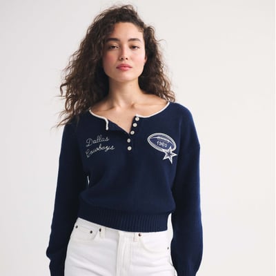 Dallas Cowboys Abercrombie & Fitch Women's Merino Wool-Blend Henley Sweater - Navy