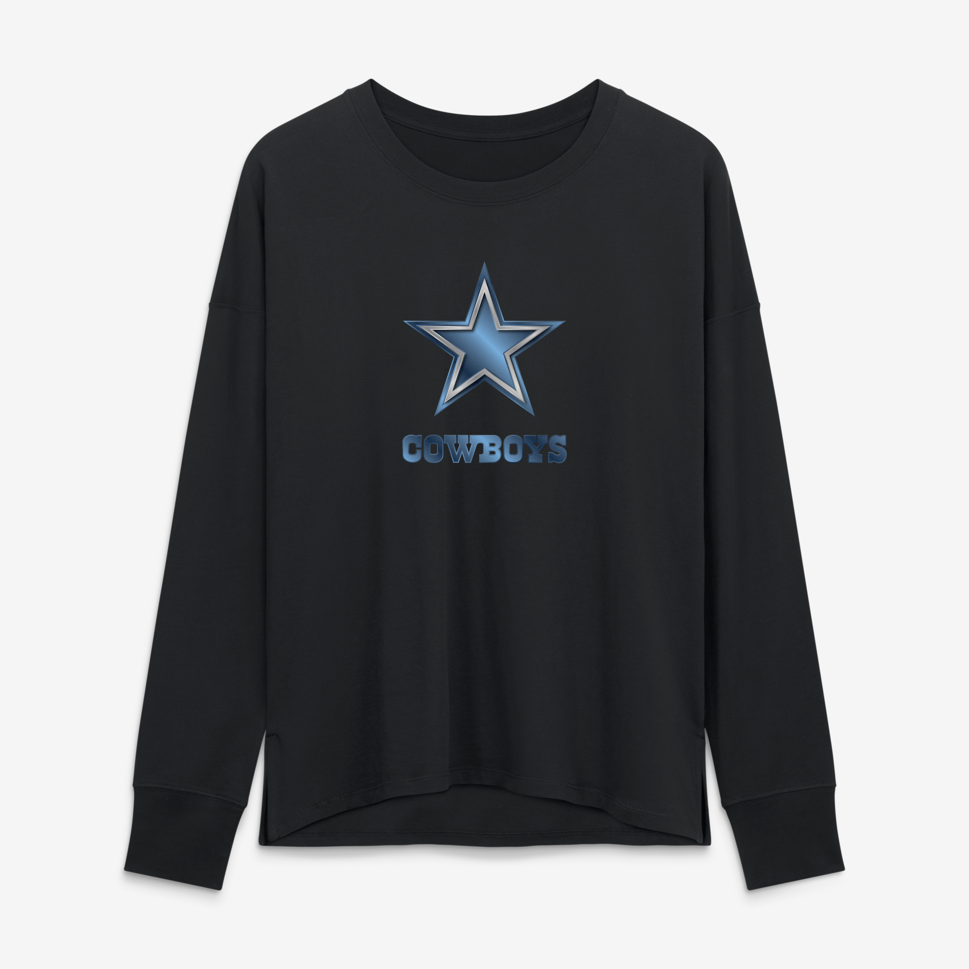 T-shirt à manches longues noir pour femmes avec mascotte métallique des Dallas Cowboys