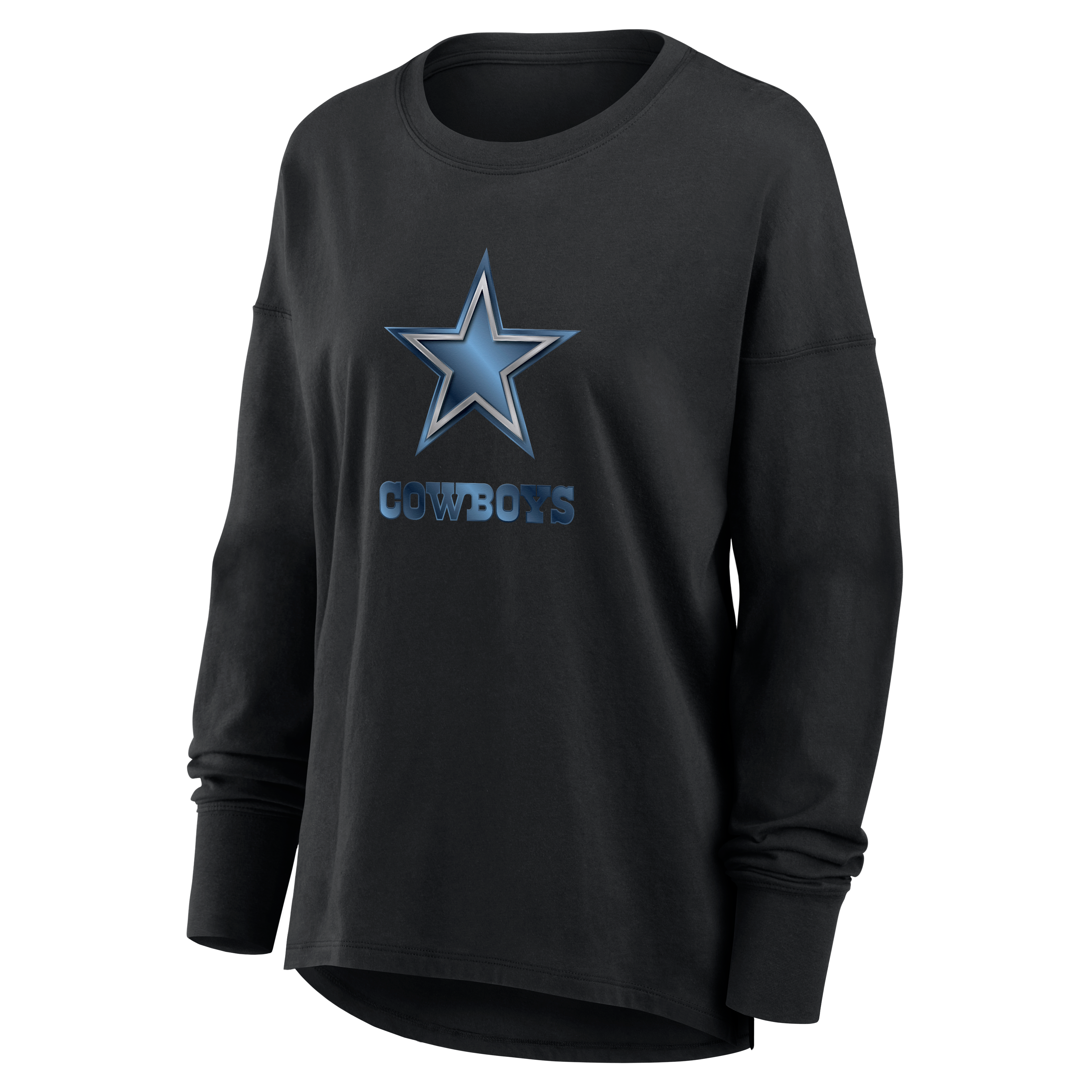 T-shirt à manches longues noir pour femmes avec mascotte métallique des Dallas Cowboys