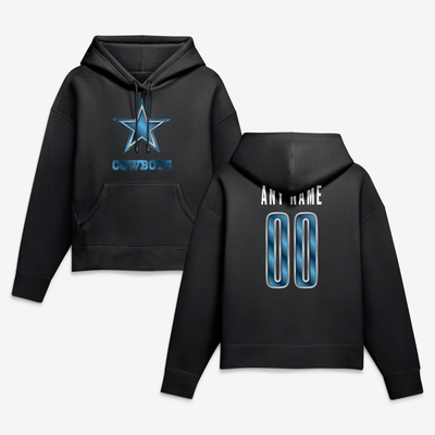Dallas Cowboys Women's Metallic Mascot Personalized Name & Number Hoodie - Black