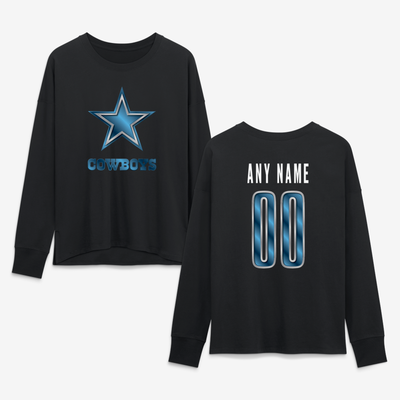 Dallas Cowboys Women's Metallic Mascot Personalized Name & Number Long Sleeve T-Shirt - Black
