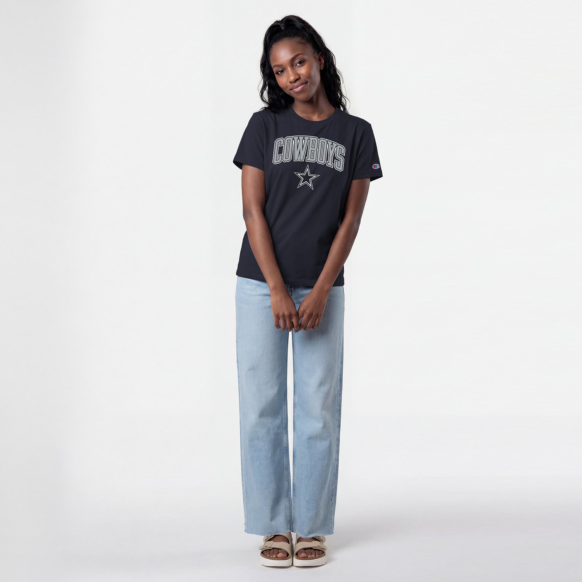 Women's Champion Navy Dallas Cowboys Arched Over Logo T-Shirt