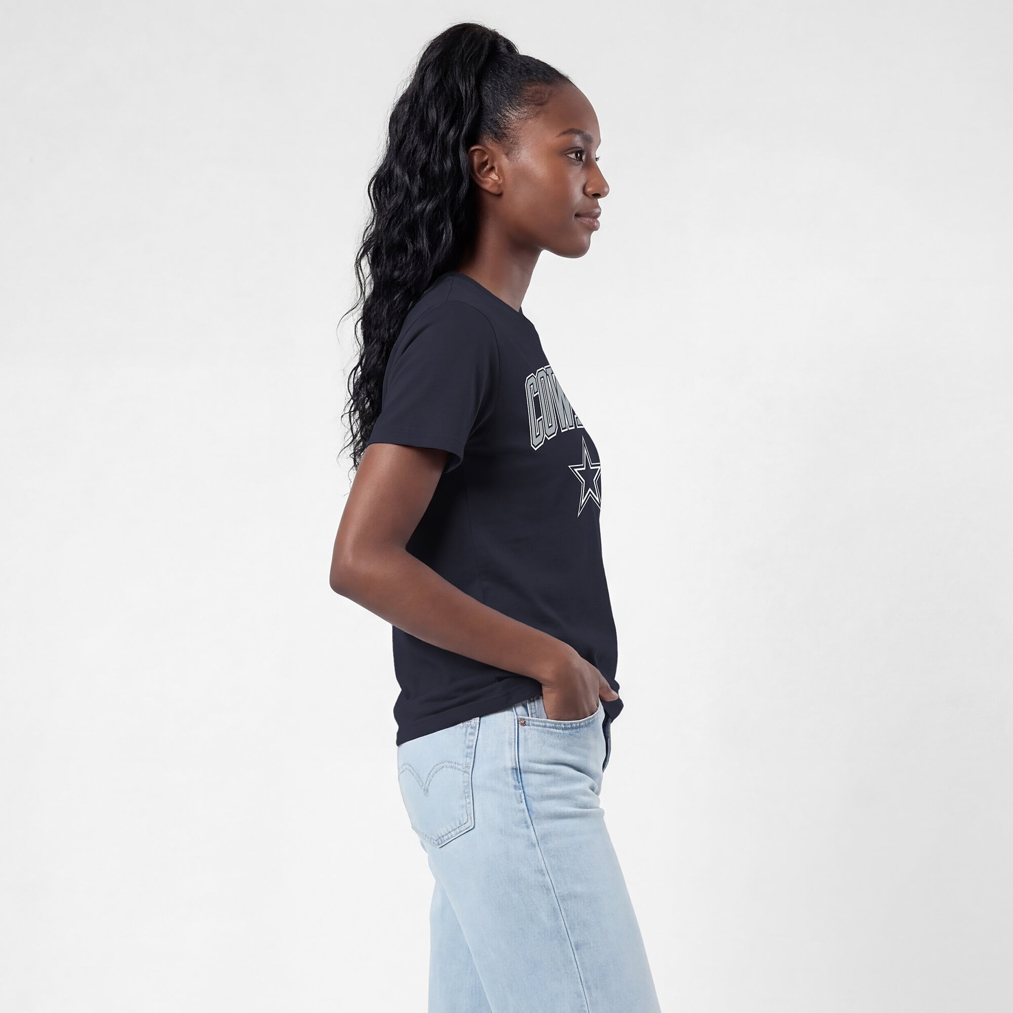 Women's Champion Navy Dallas Cowboys Arched Over Logo T-Shirt