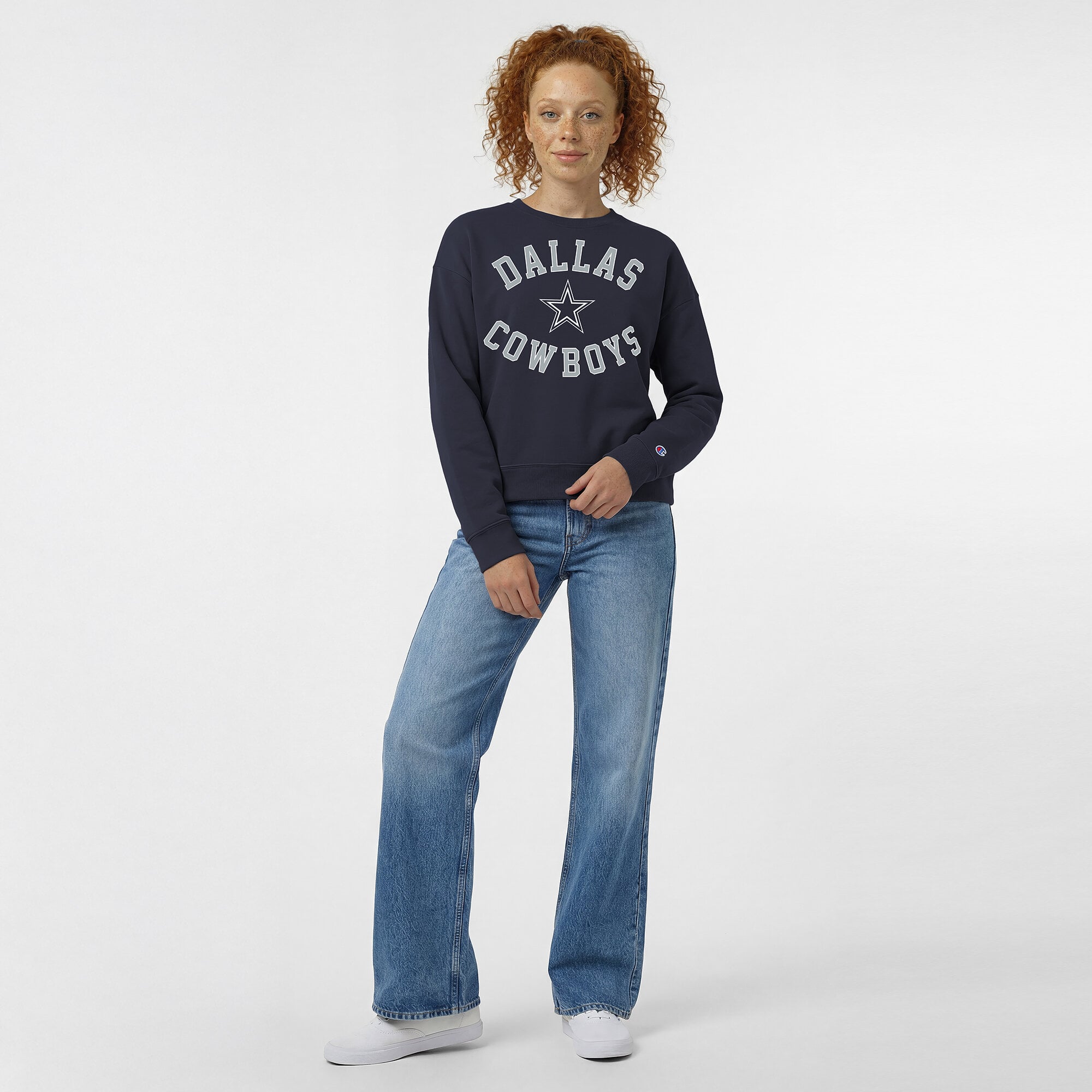 Women's Champion Navy Dallas Cowboys Heart & Soul Powerblend Sweatshirt