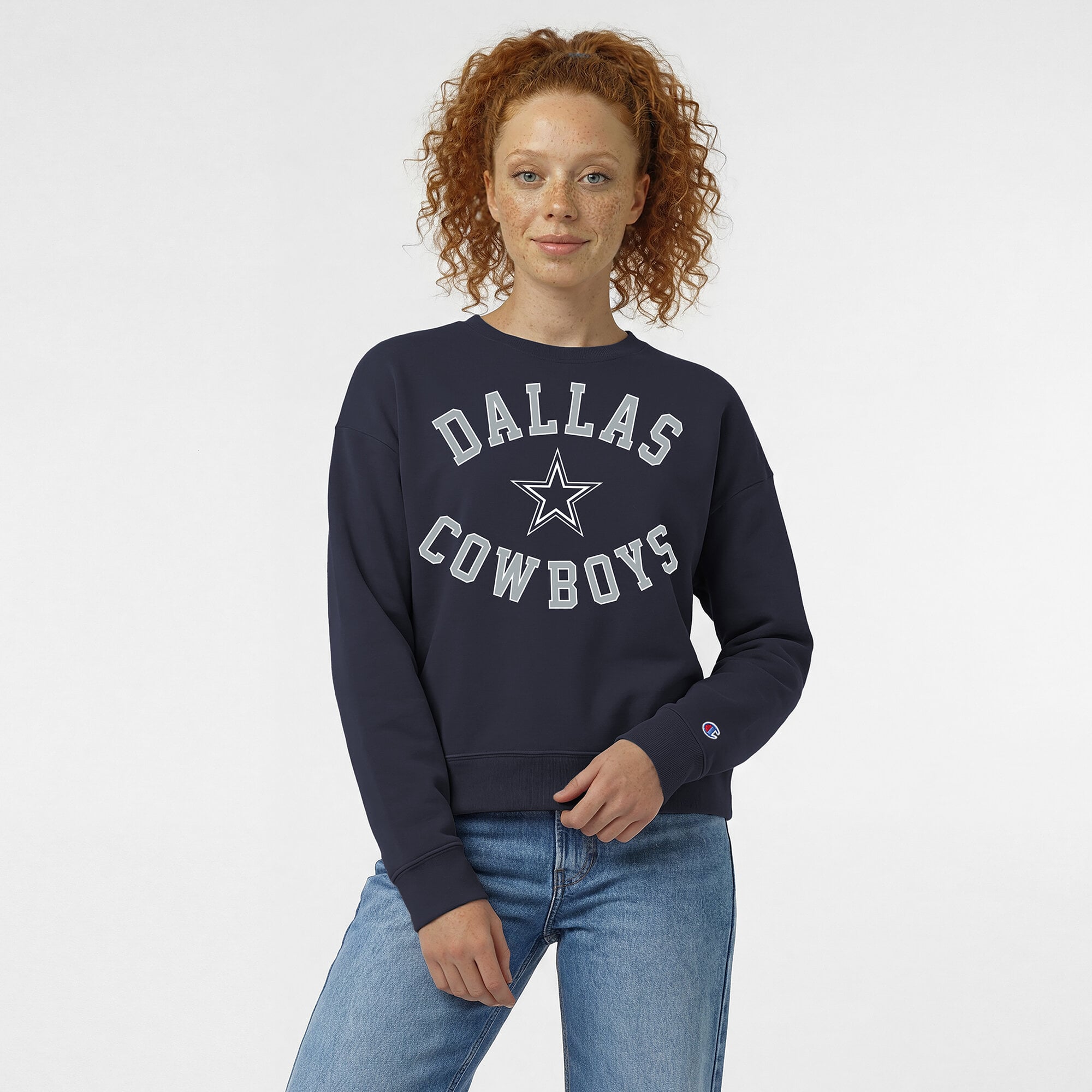 Women's Champion Navy Dallas Cowboys Heart & Soul Powerblend Sweatshirt