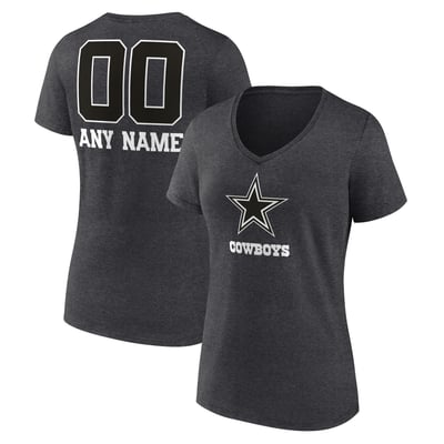 Dallas Cowboys Women's Personalized Name & Number Monochrome V-Neck T-Shirt - Charcoal