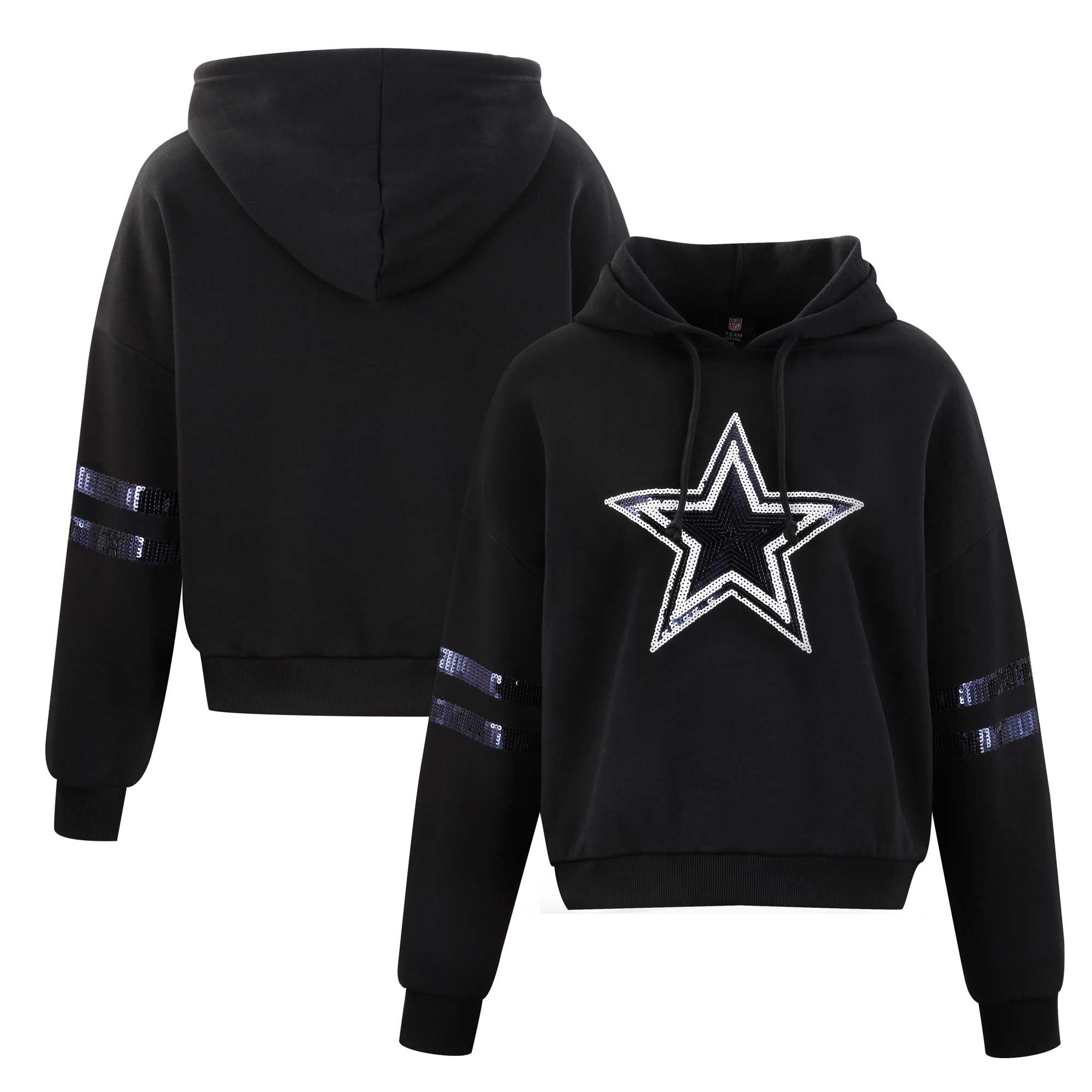 Sweat à capuche court sequins noirs FABGATING by Cuce pour femme, inspiré des Dallas Cowboys.