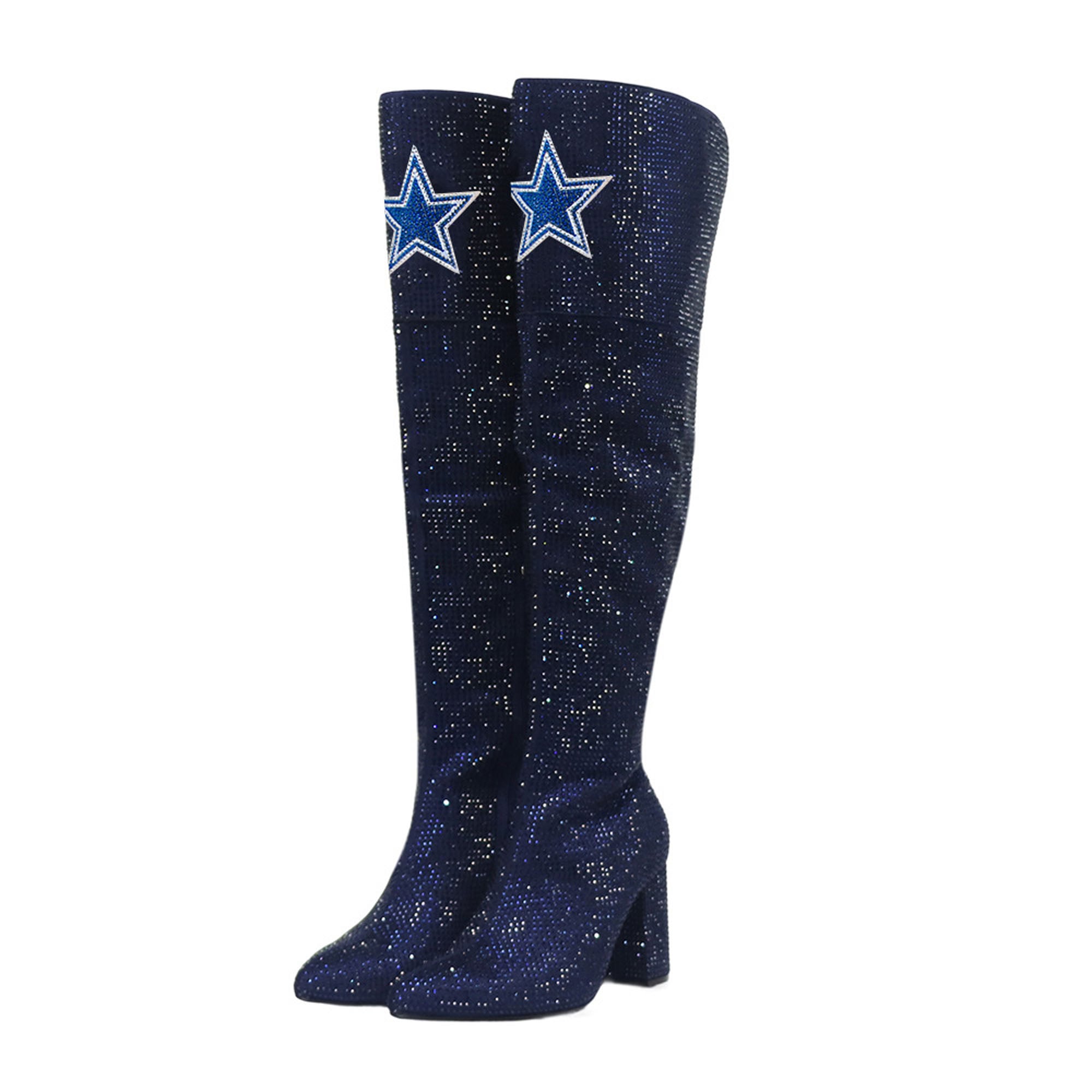 Bottes hautes à cristaux FABGATING by Cuce pour femmes, couleur bleu marine, Dallas Cowboys.