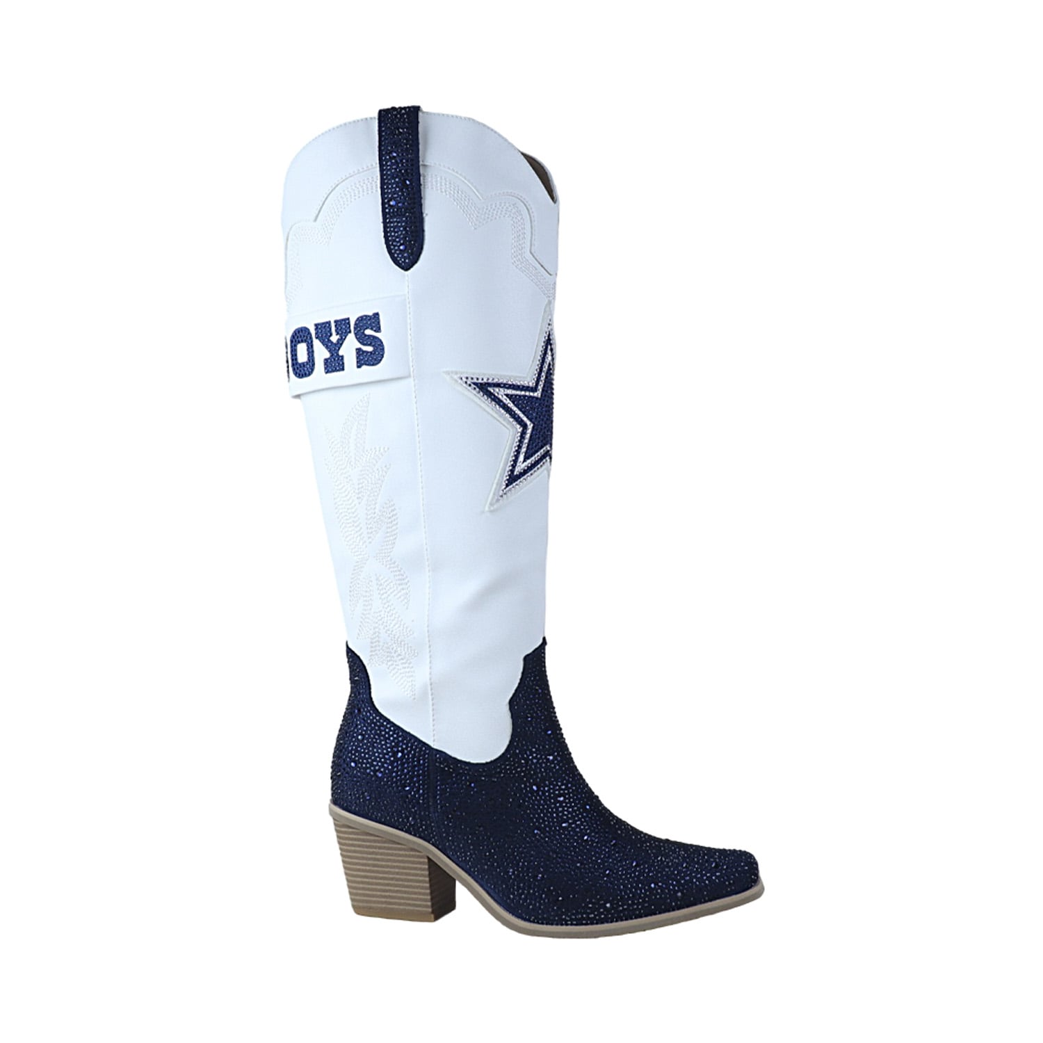 Bottes de cowboy blanches à cristaux FABGATING by Cuce pour femmes, inspirées des Dallas Cowboys.