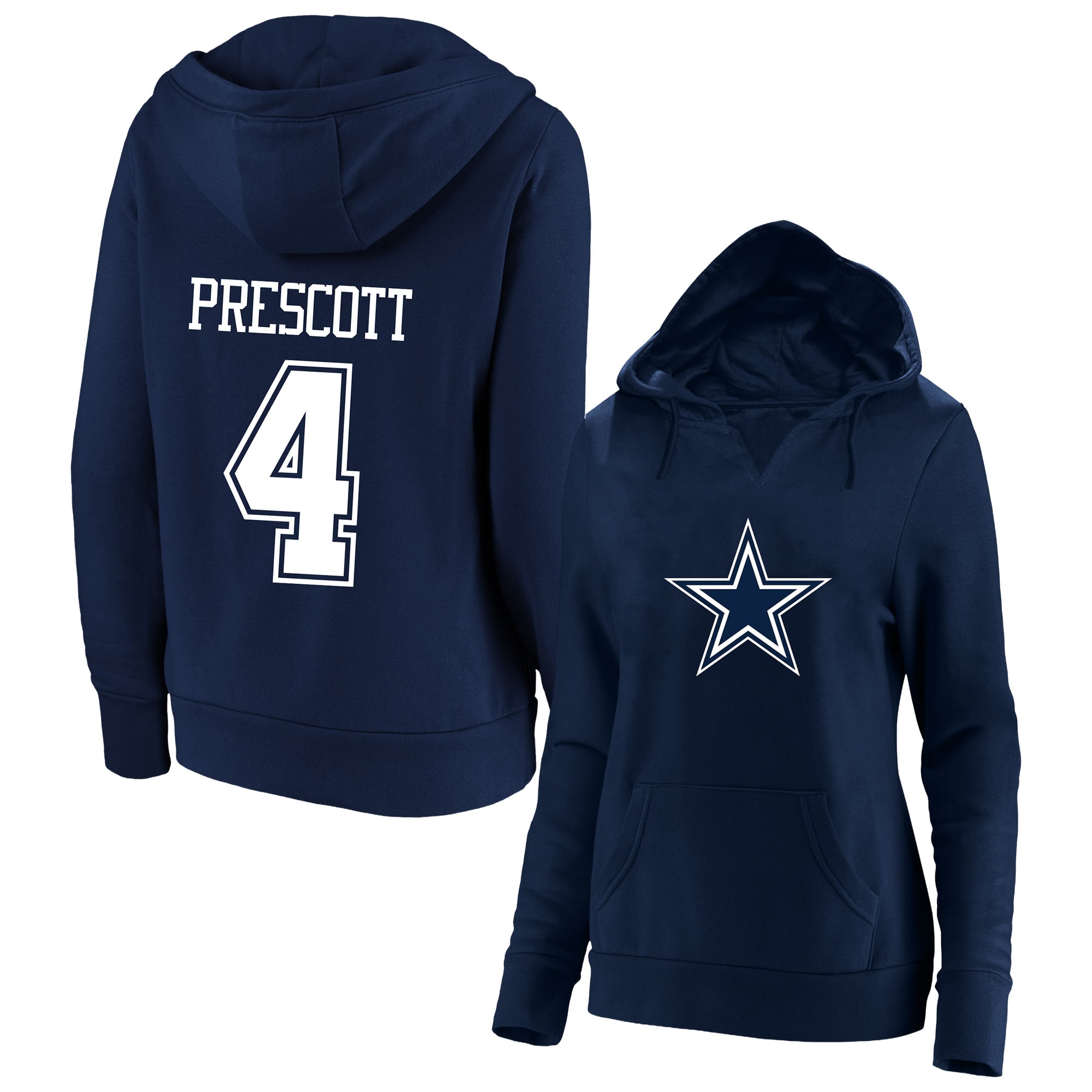 Women's Fanatics Dak Prescott Navy Dallas Cowboys Plus Player Name & Number Notch Neck Hoodie