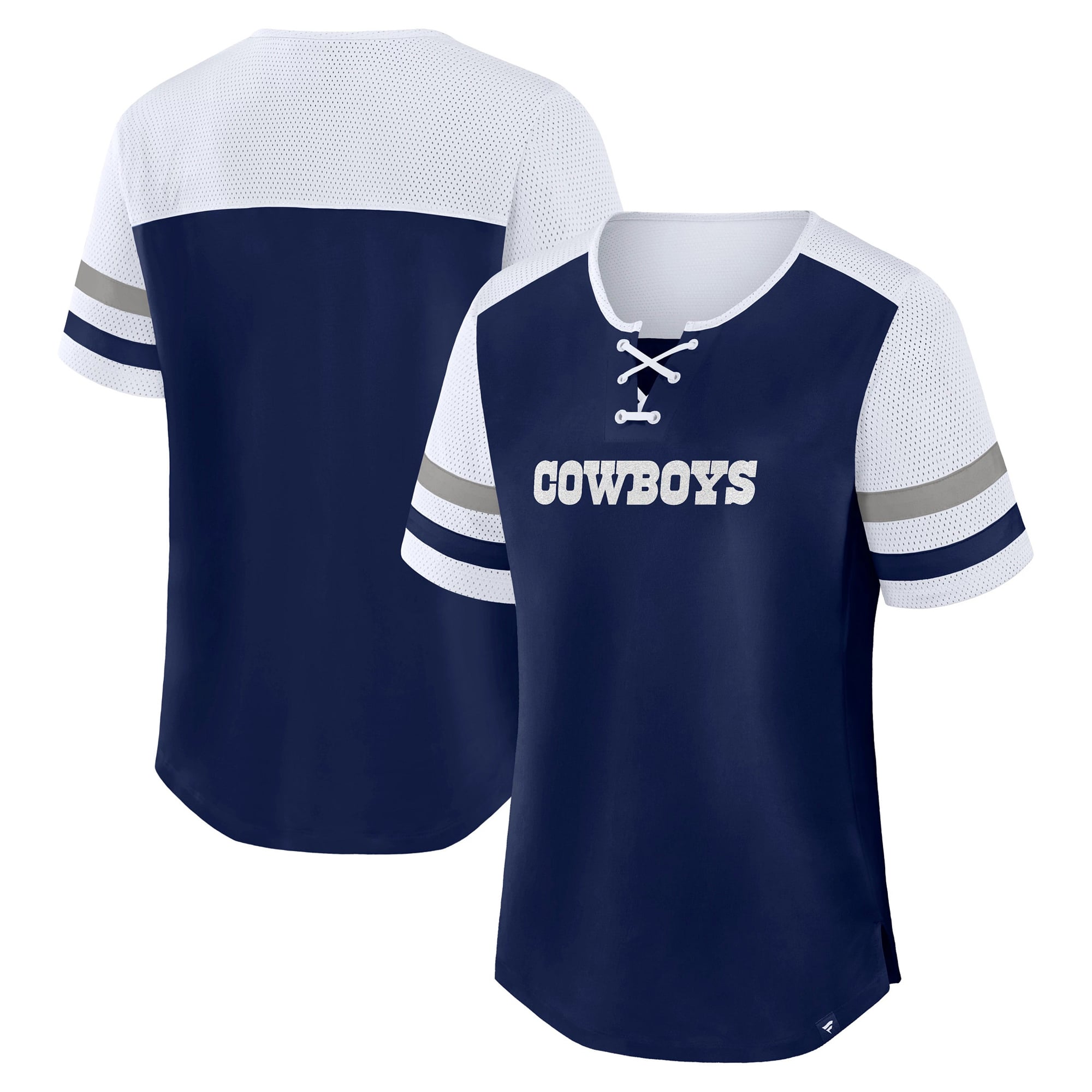T-shirt à lacets Fanatics Navy Dallas Cowboys Curl Route Athena pour femme