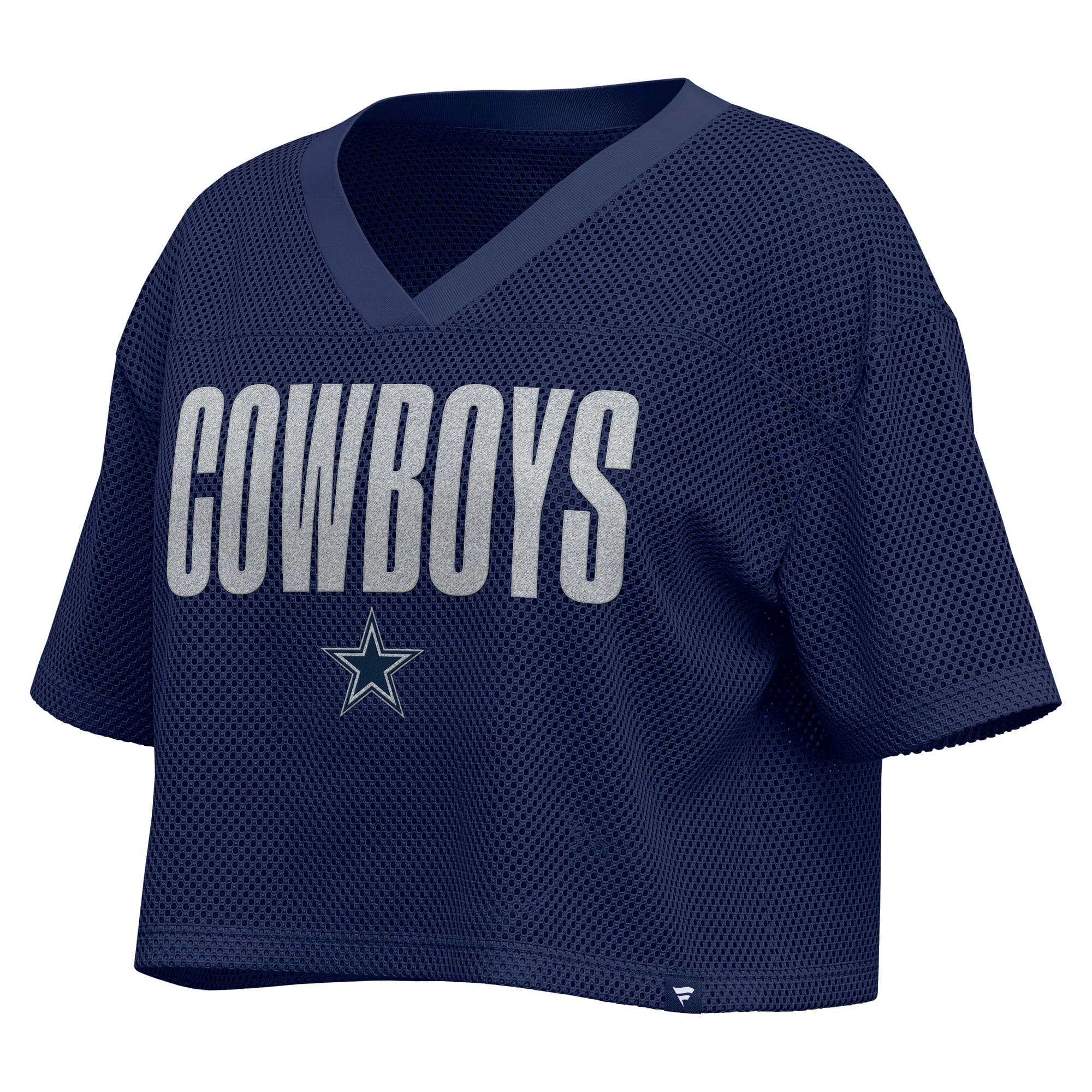 Maillot court oversize en maille à col V Fanatics bleu marine pour femme, Dallas Cowboys