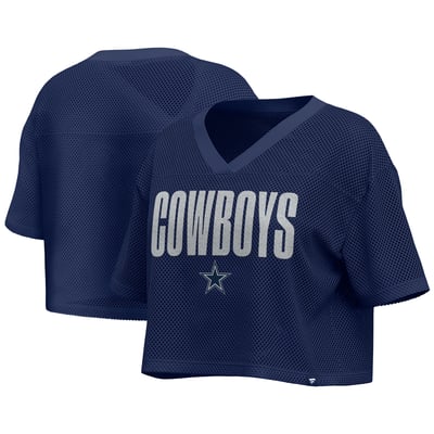 Dallas Cowboys Fanatics Women's Oversized Mesh Cropped V-Neck Jersey - Navy