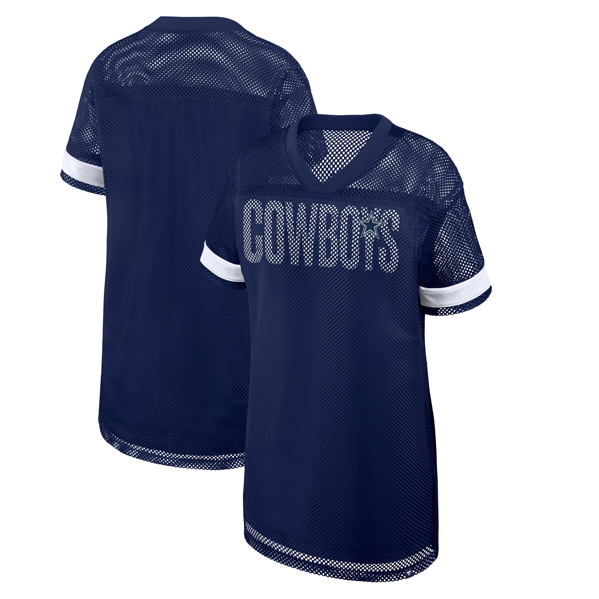 Women's Fanatics Navy Dallas Cowboys Oversized Team First Deep Route Mesh V-Neck Dress