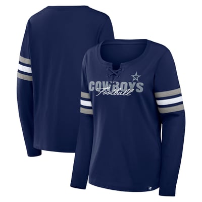  Dallas Cowboys Fanatics Women's Team First Coverage Scheme Lace-Up Long Sleeve T-Shirt - Navy