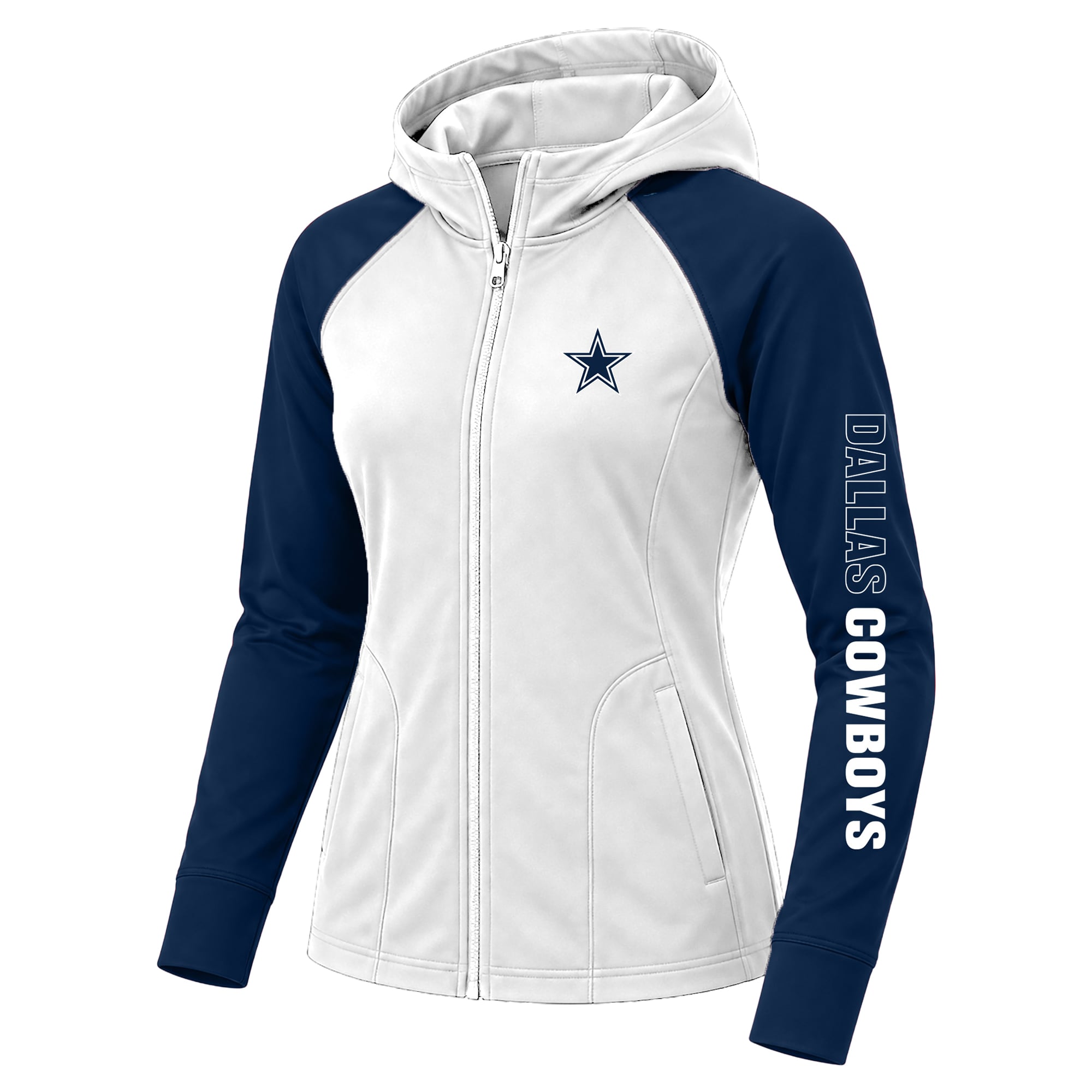 Sweat à capuche zippé Fanatics blanc/marine Dallas Cowboys grande taille Cornerback Blitz pour femme