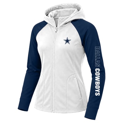 Dallas Cowboys Fanatics Women's Plus Size Cornerback Blitz Full-Zip Hoodie - White/Navy