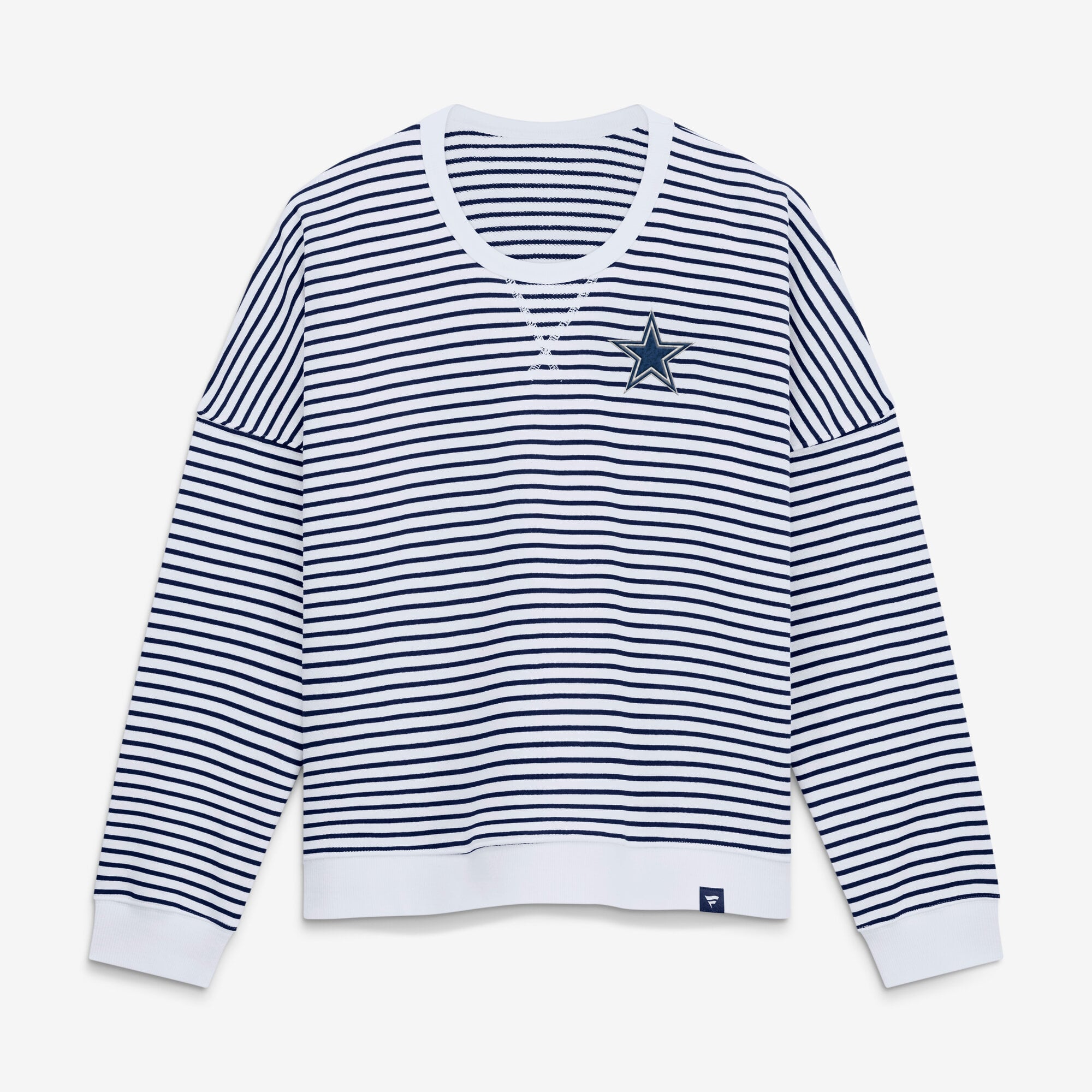 Women's Fanatics White/Navy Dallas Cowboys Striped Oversized French Terry Sweatshirt