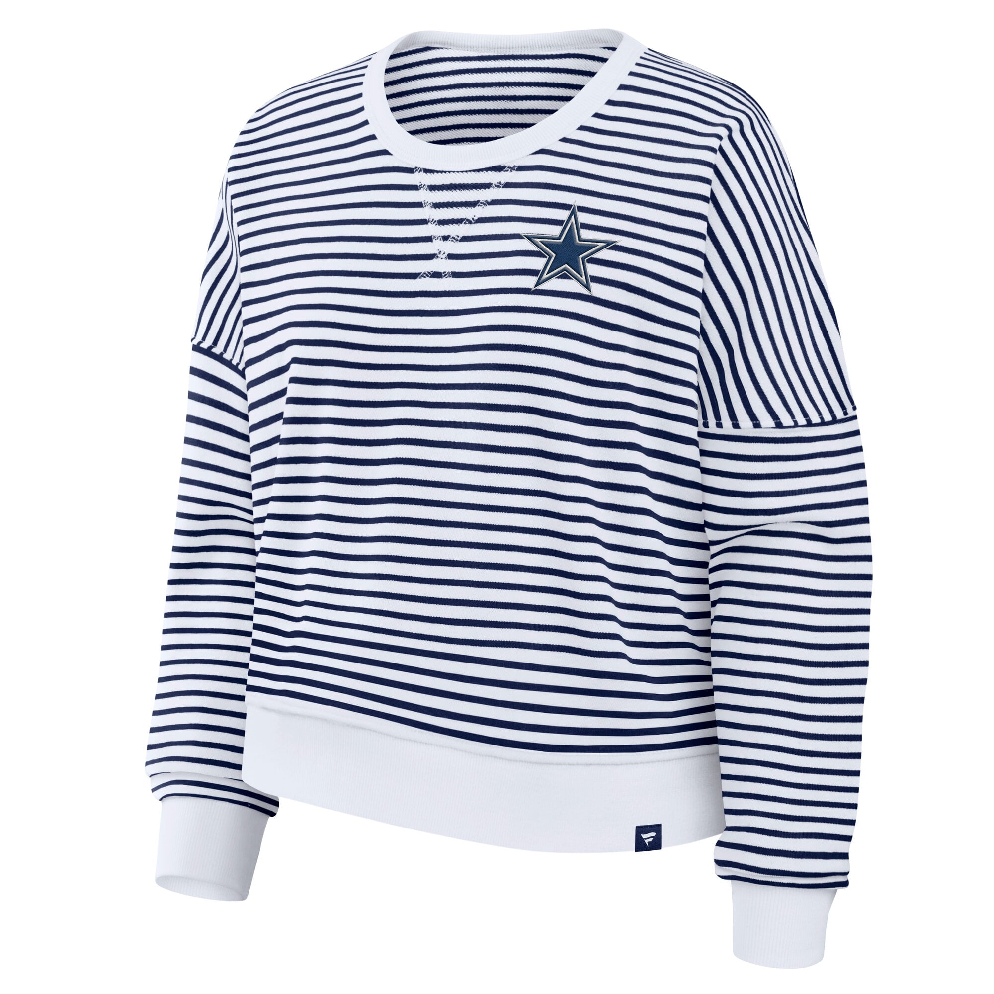 Women's Fanatics White/Navy Dallas Cowboys Striped Oversized French Terry Sweatshirt
