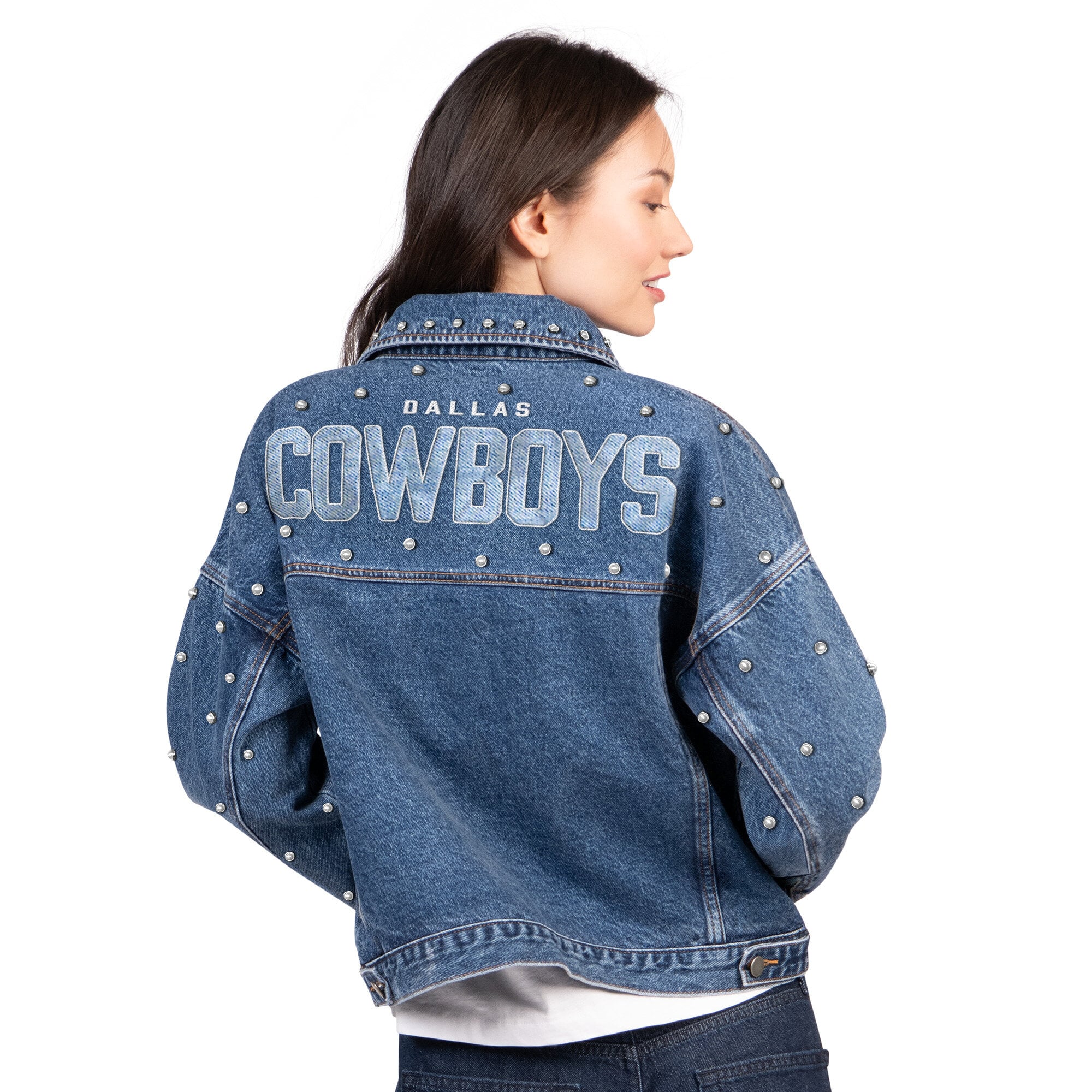 Veste en jean boutonnée G-III 4Her pour femme par Carl Banks, bleue, Dallas Cowboys, Pearl Icon