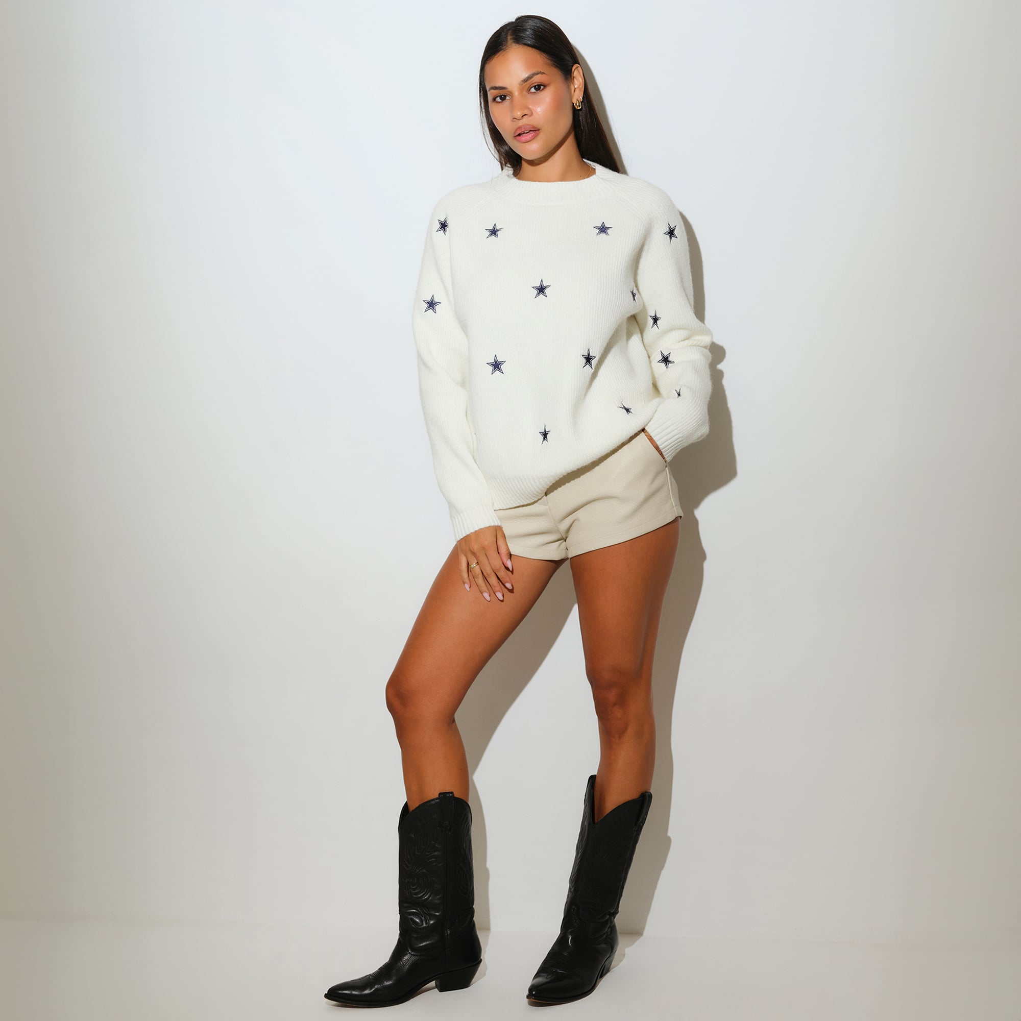 Women's KadyLuxe  Cream Dallas Cowboys Mini Icon Sweater