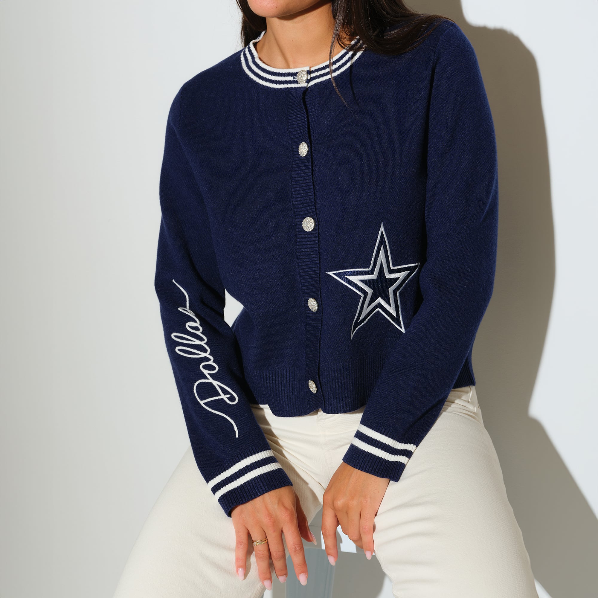 Women's KadyLuxe  Navy Dallas Cowboys Mini Tri-Blend Cardigan