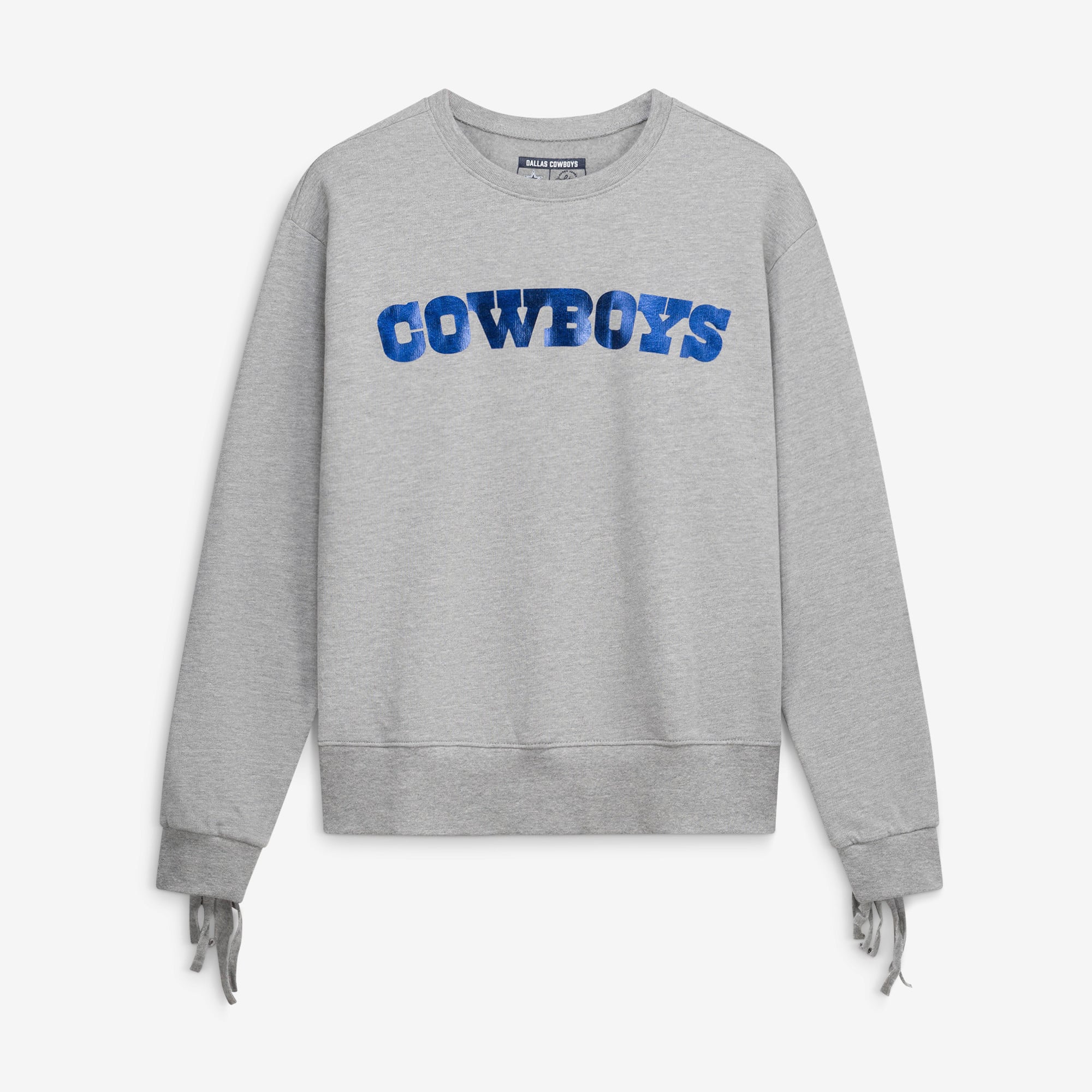 Women's Lauren James Heather Gray Dallas Cowboys Foil Fringe Fleece Sweatshirt