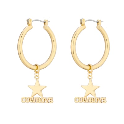  Dallas Cowboys LUV AJ Women's XL Logo Charm Hoop Earrings - Gold