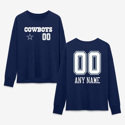 Dallas Cowboys Women's Touchdown Wordmark Personalized Name & Number Long Sleeve T-Shirt - Navy