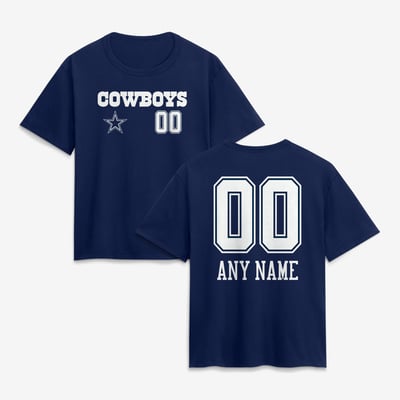 Dallas Cowboys Women's Touchdown Wordmark Personalized Name & Number T-Shirt - Navy