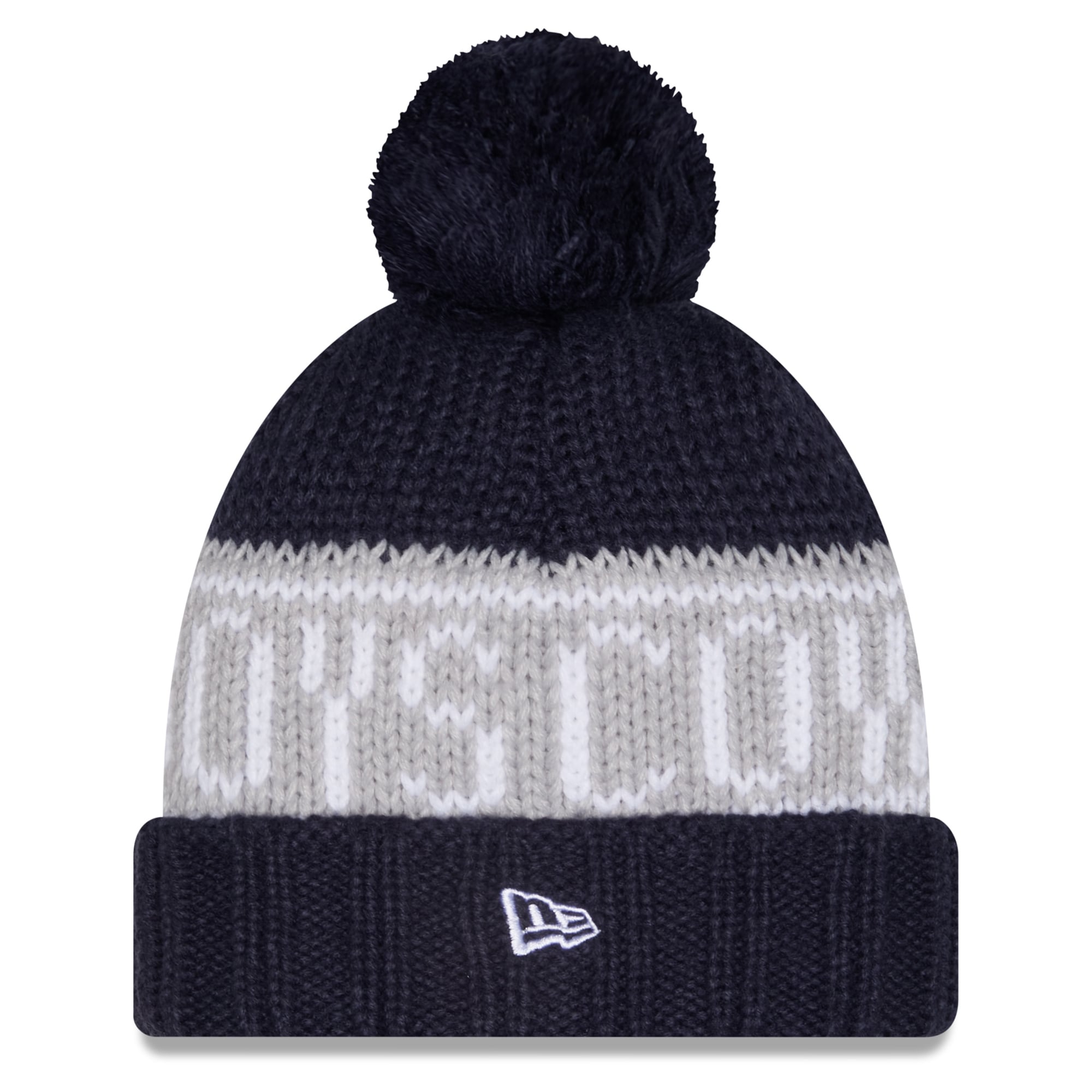 Bonnet d'hiver à revers New Era bleu marine Dallas Cowboys 2026 pour femme, avec pompon.
