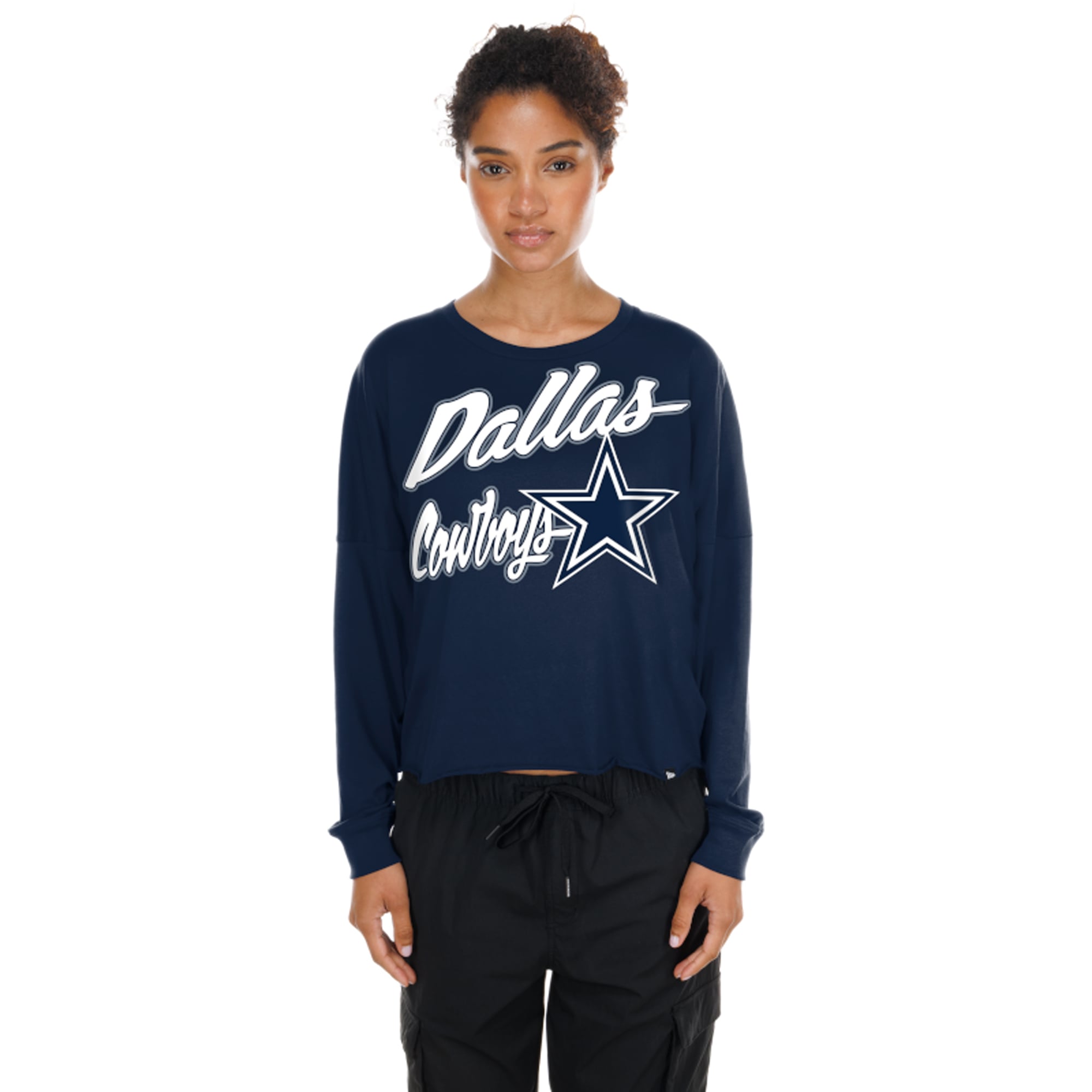 T-shirt court oversize à manches longues New Era bleu marine Dallas Cowboys pour femme