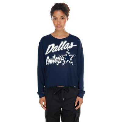  Dallas Cowboys New Era Women's Cropped Oversized Long Sleeve T-Shirt - Navy