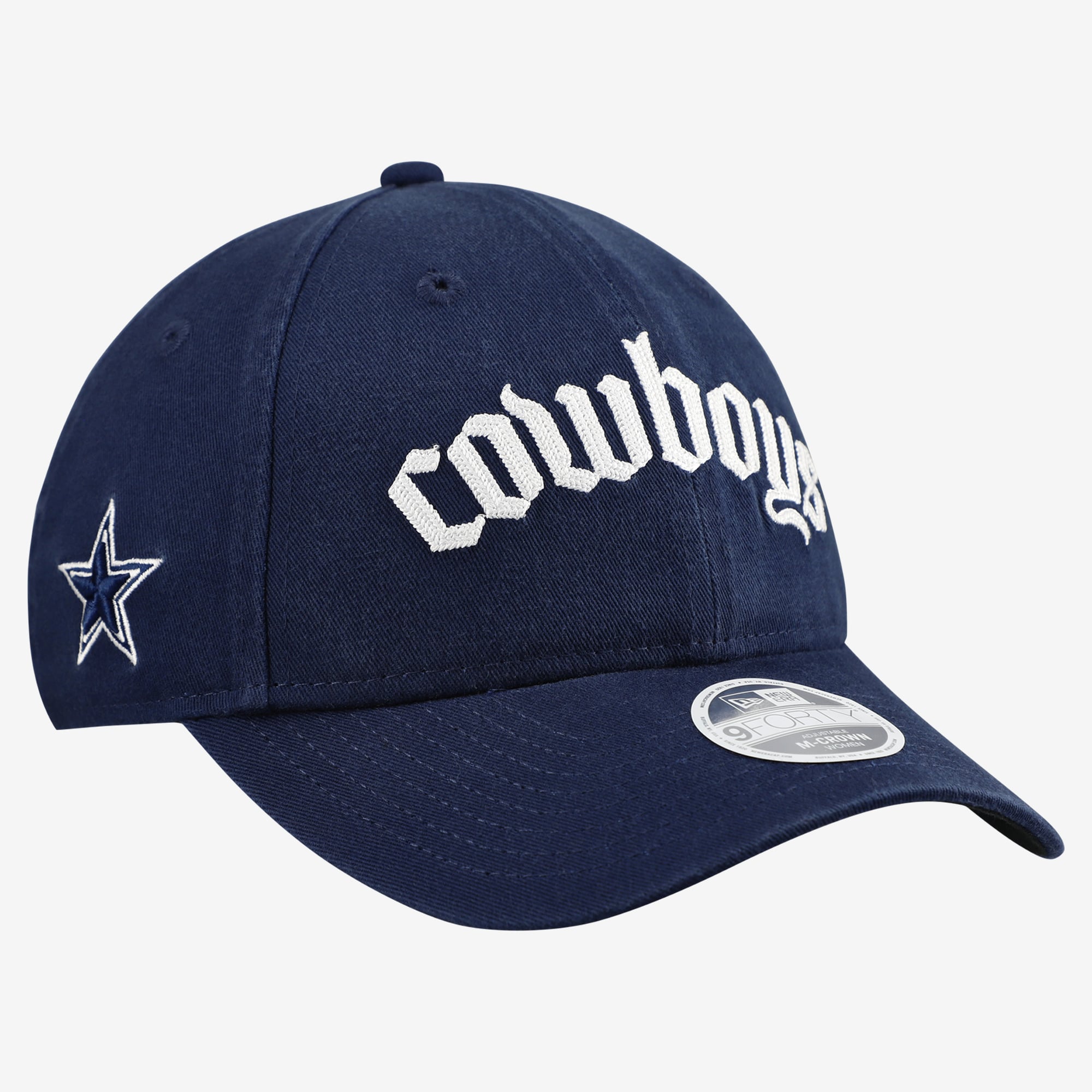 Casquette ajustable New Era 9FORTY M-Crown pour femme, bleu marine, Dallas Cowboys, police gothique