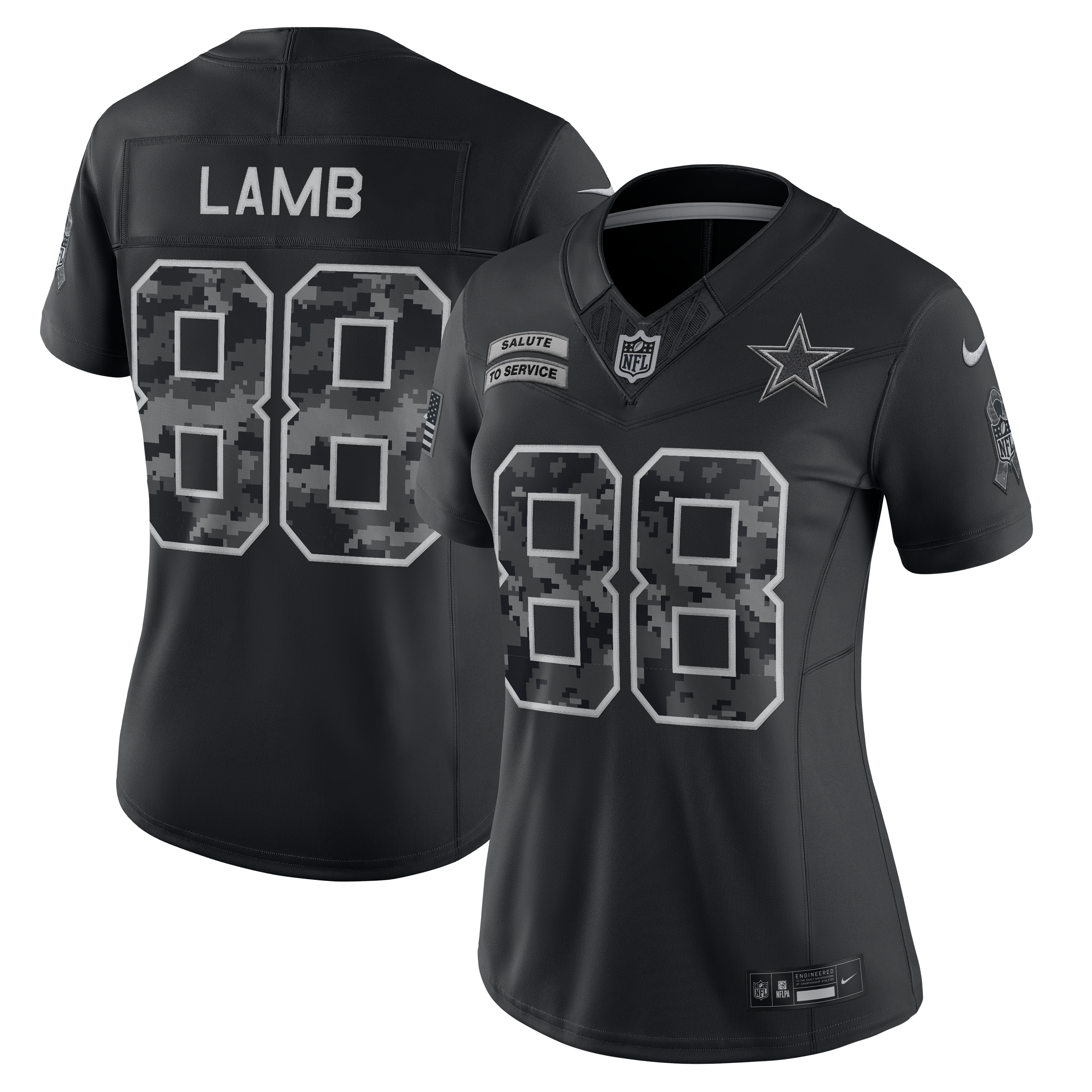 Maillot Nike CeeDee Lamb noir Dallas Cowboys 2026 Salute to Service pour femme, édition limitée cousue