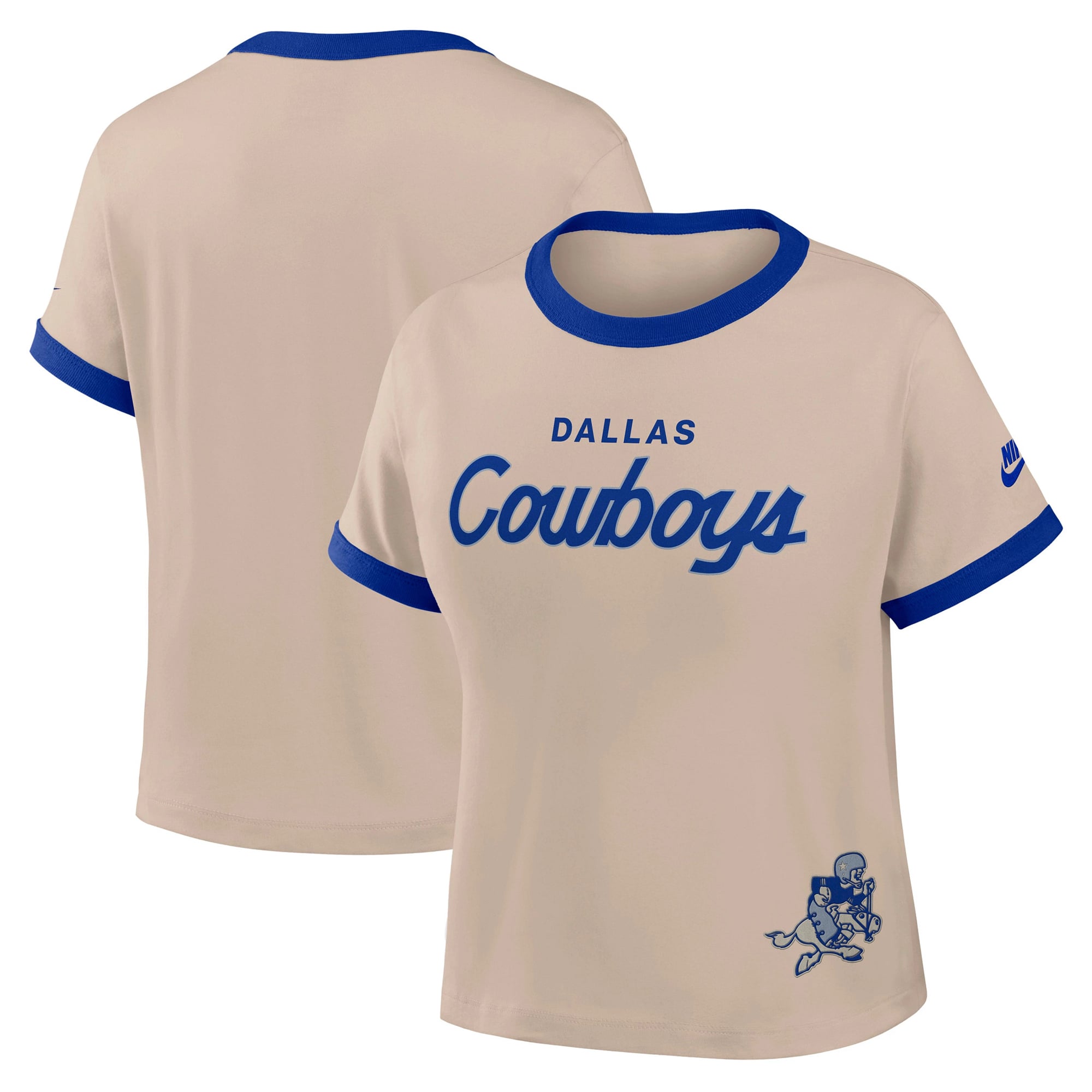 T-shirt court Nike crème Dallas Cowboys Rewind Ringer Mod pour femme