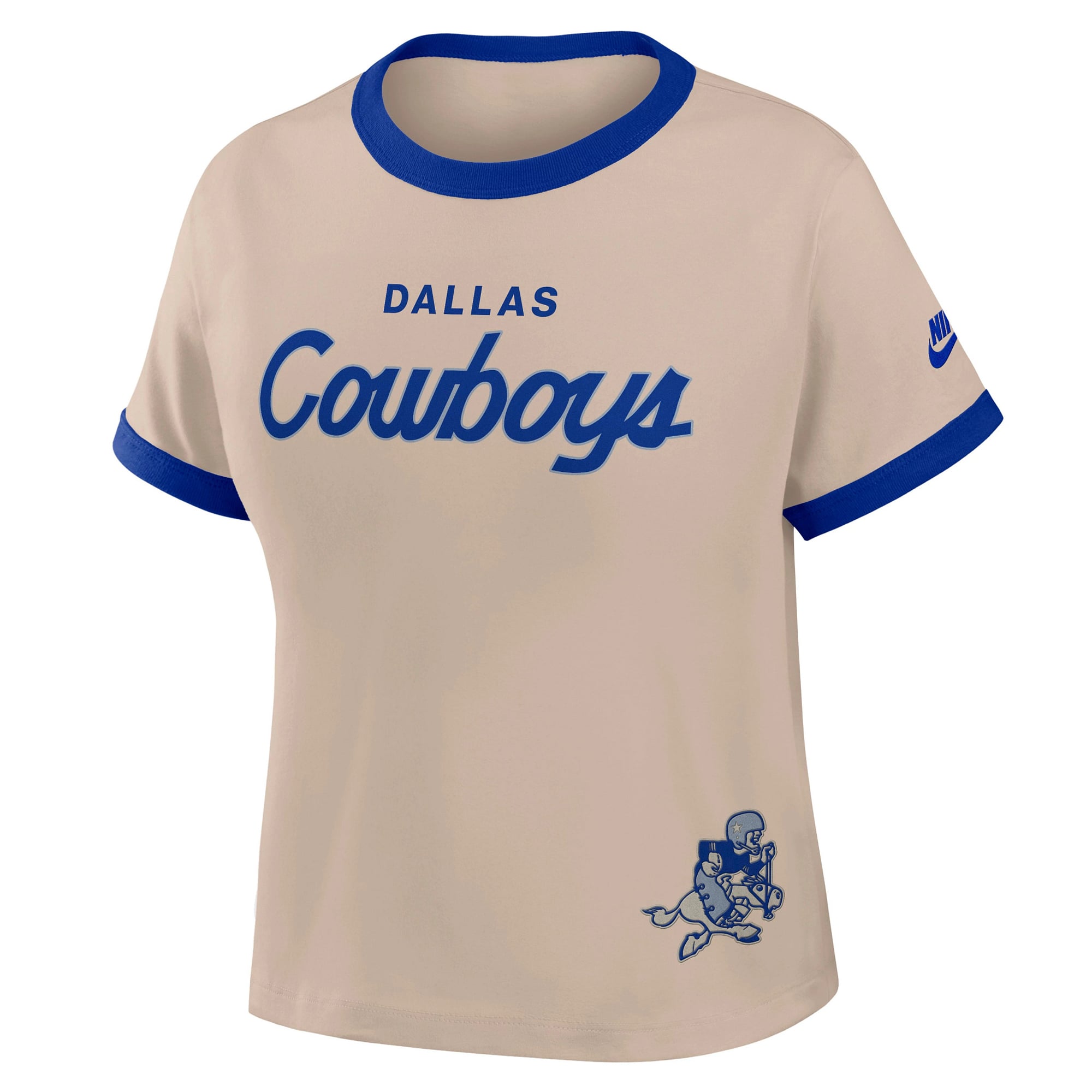 T-shirt court Nike crème Dallas Cowboys Rewind Ringer Mod pour femme
