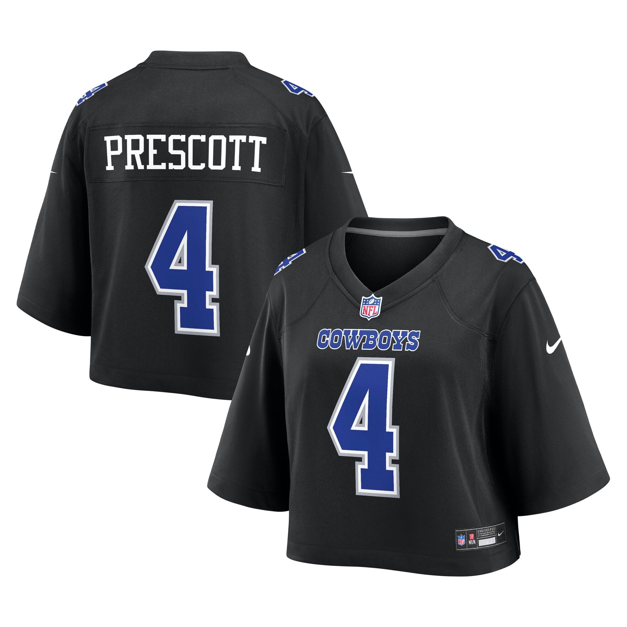 Maillot de match court Nike Dak Prescott noir Dallas Cowboys pour femme