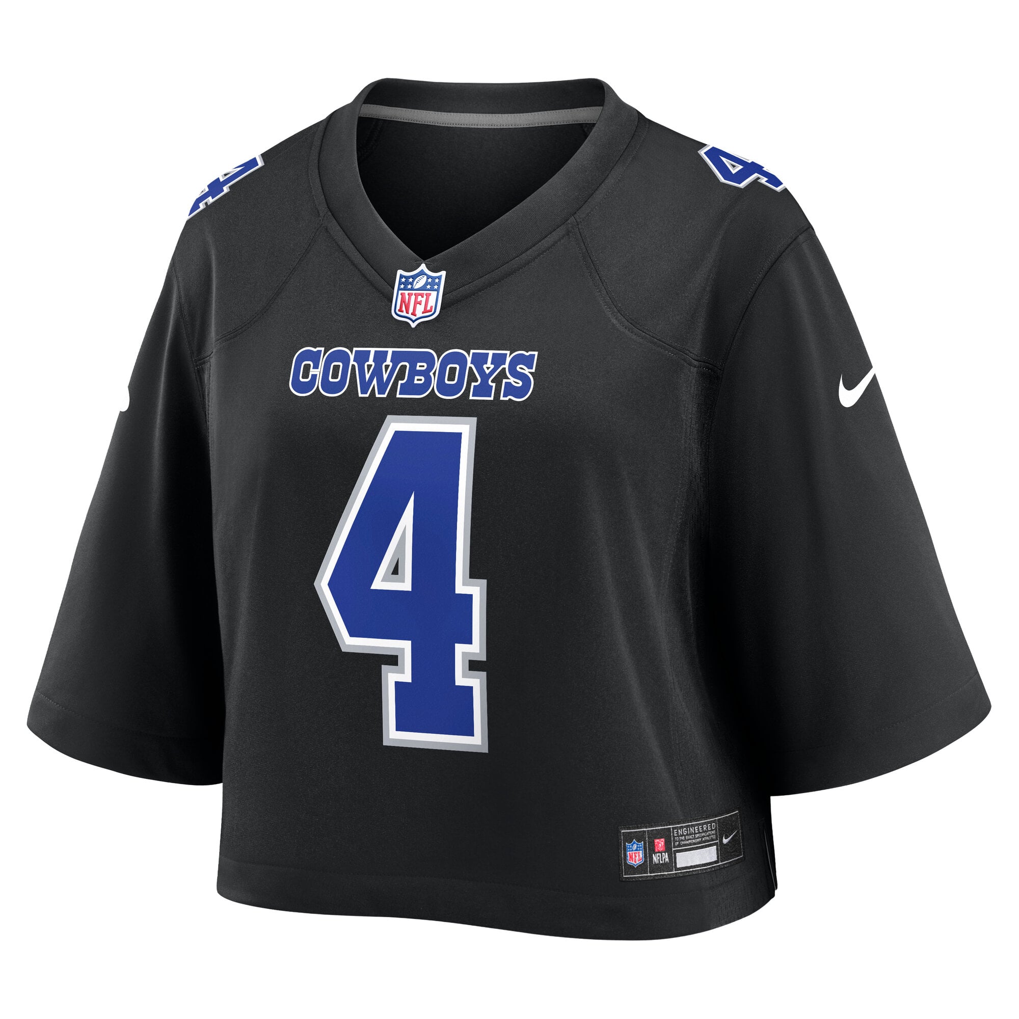 Maillot de match court Nike Dak Prescott noir Dallas Cowboys pour femme