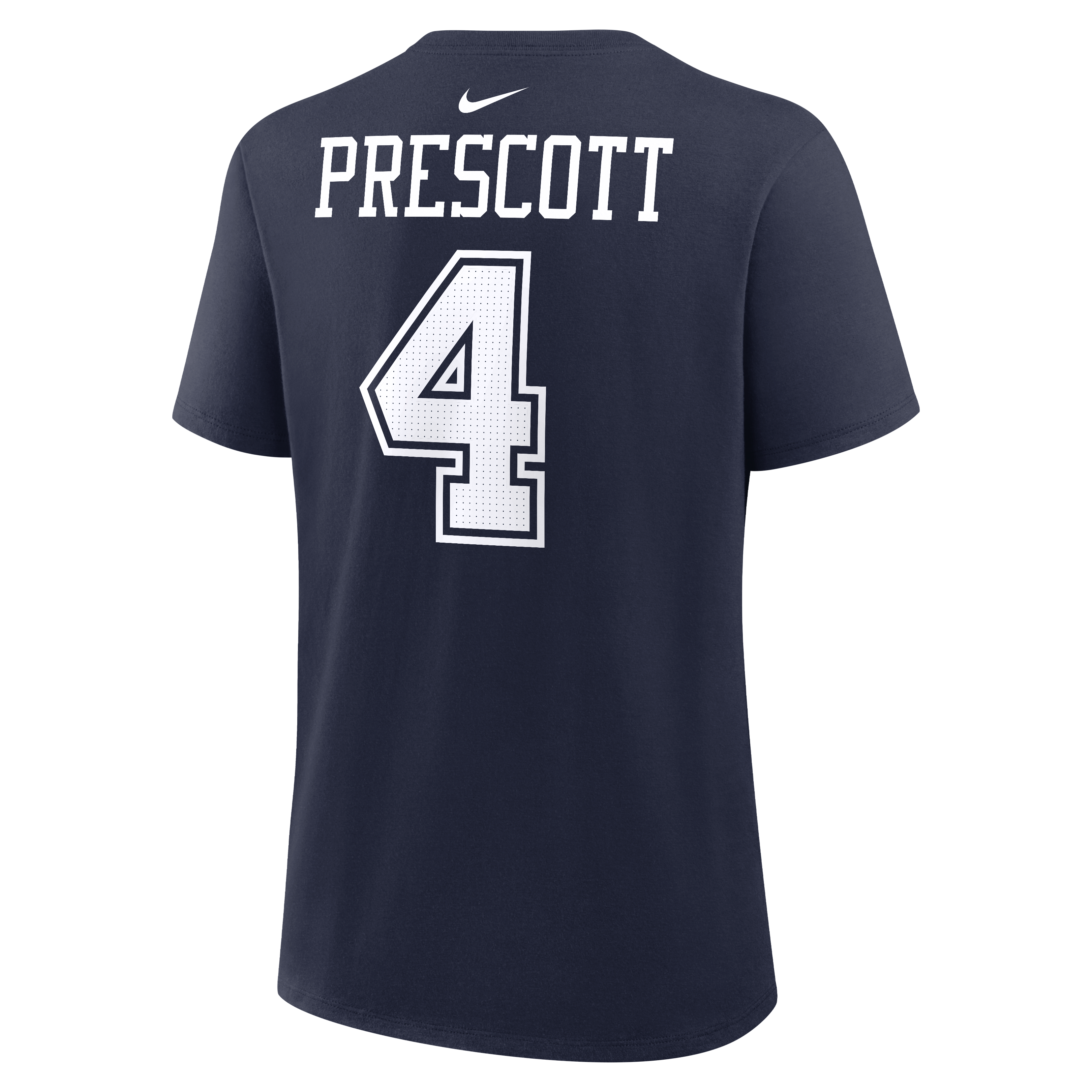 T-shirt Nike Dak Prescott bleu marine pour femme, avec nom et numéro des Dallas Cowboys