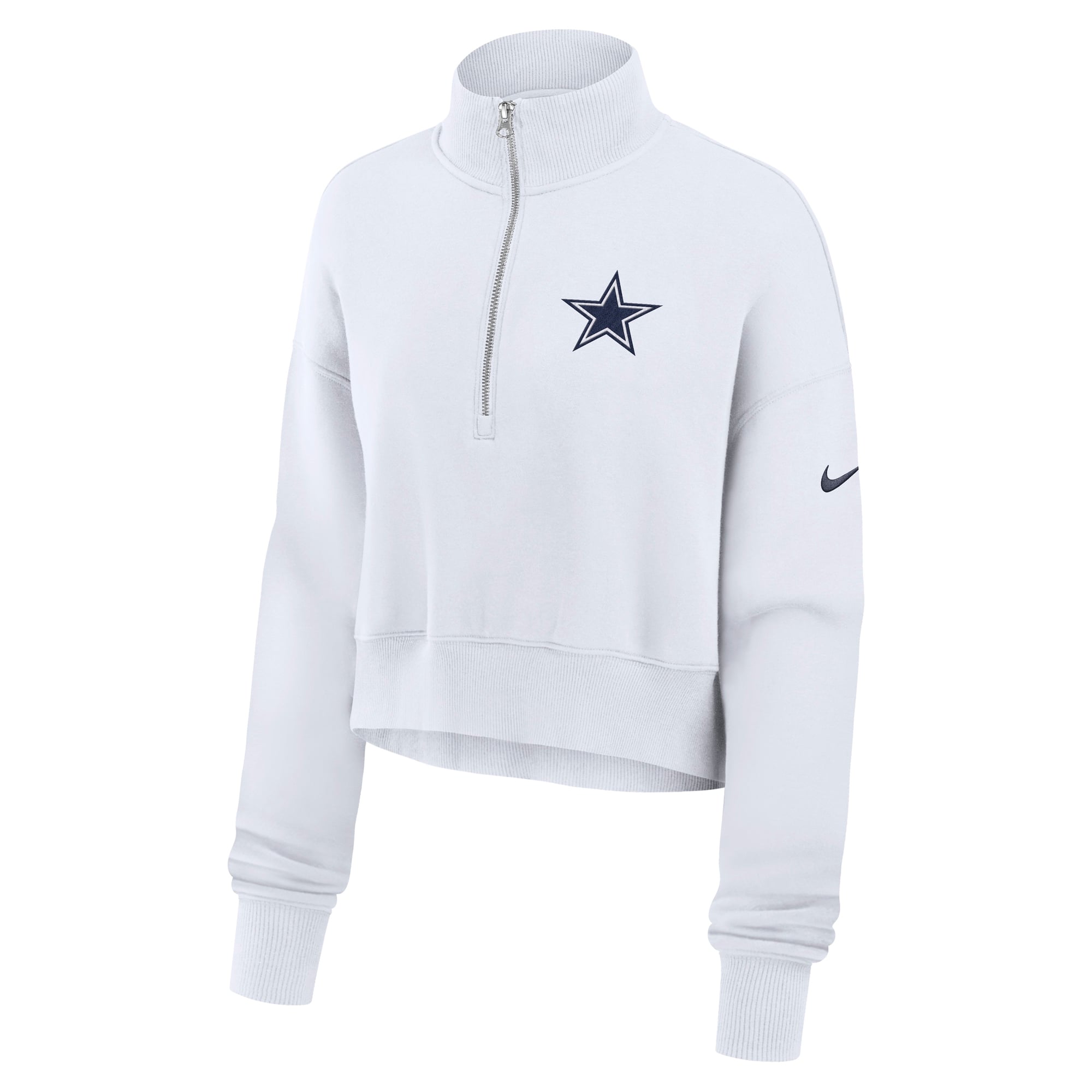 Women's Nike White Dallas Cowboys Oversized Phoenix Fleece Cropped Quarter-Zip Sweatshirt