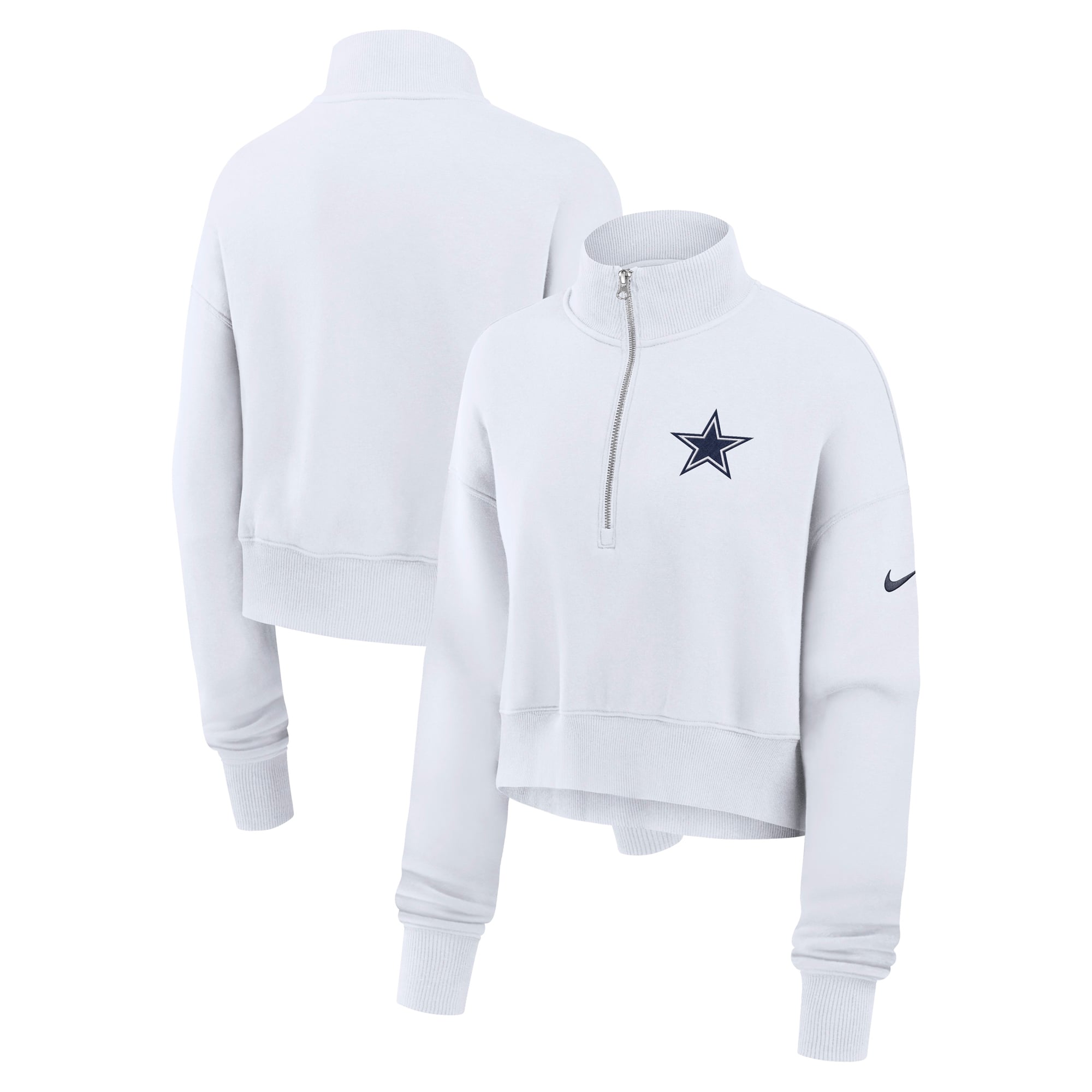 Women's Nike White Dallas Cowboys Oversized Phoenix Fleece Cropped Quarter-Zip Sweatshirt