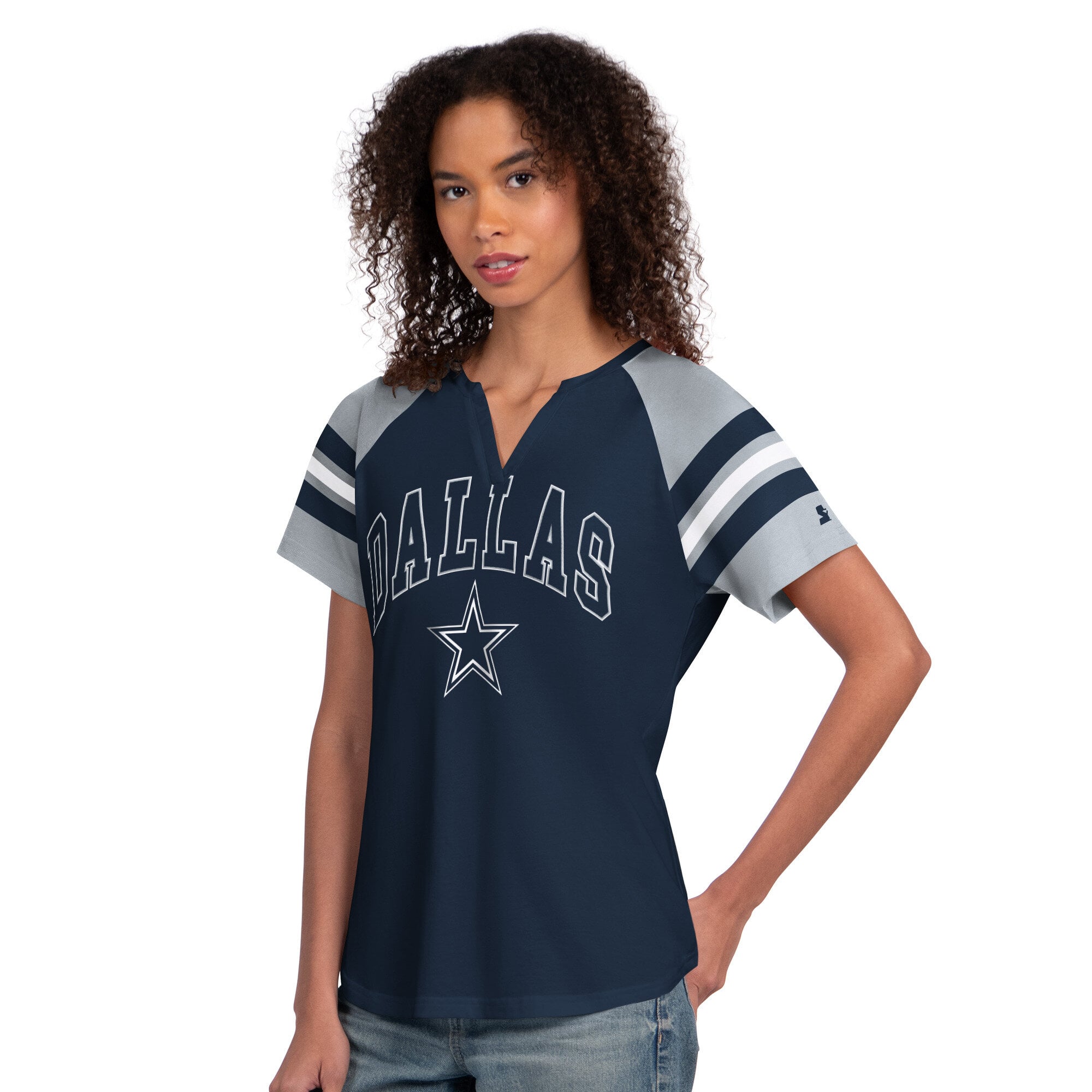 T-shirt à col cranté Starter Navy Dallas Cowboys pour femmes