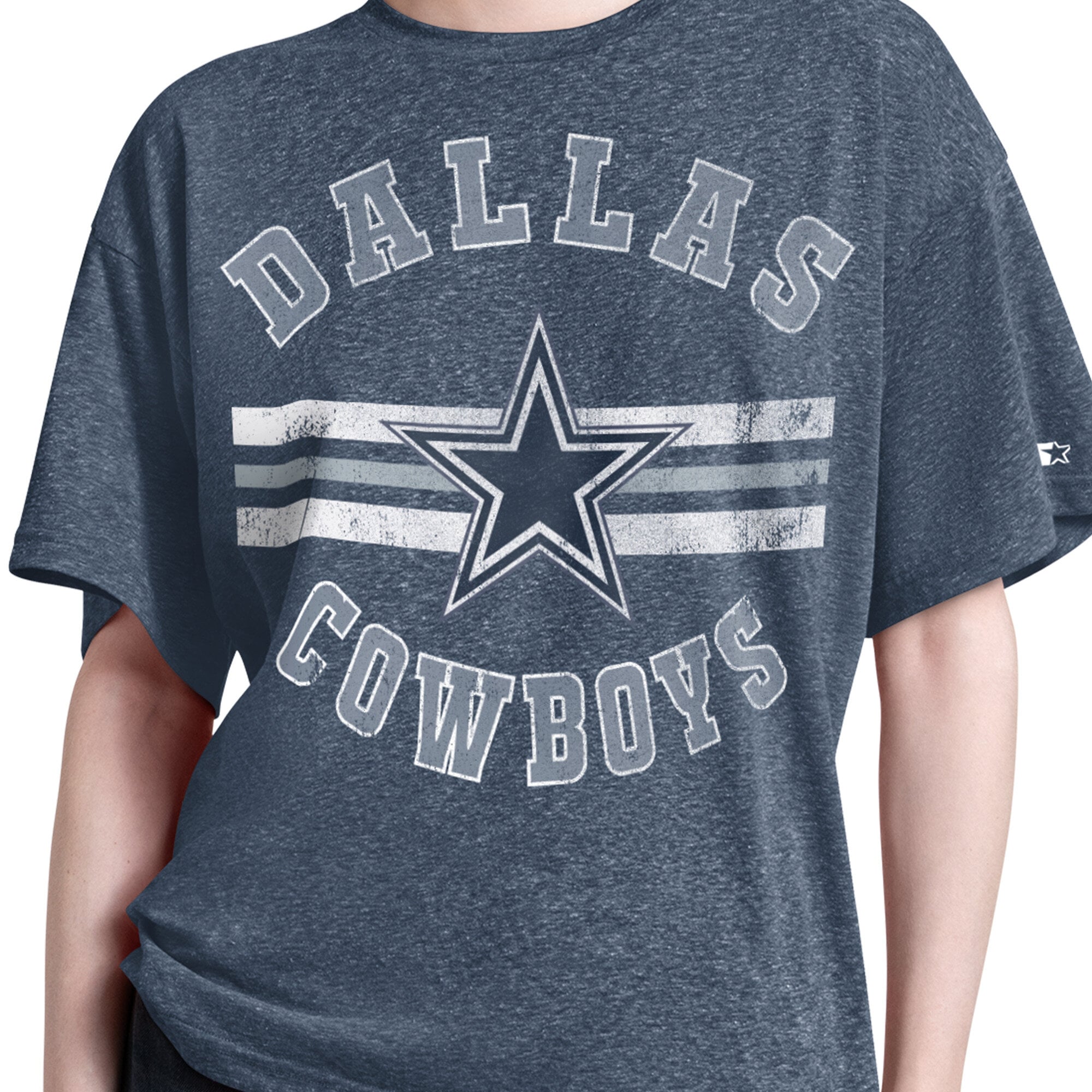 T-shirt court Starter Navy Dallas Cowboys Jump Shot Boyfriend pour femme, en mélange de trois matières