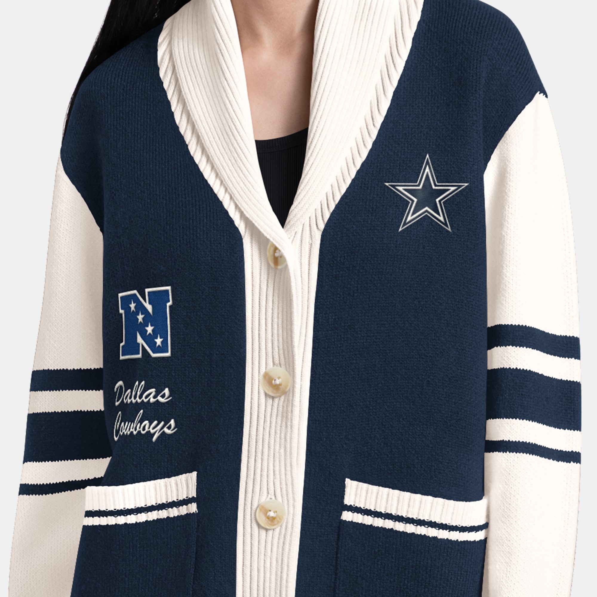 Gilet boutonné Starter bleu marine Dallas Cowboys Strike Zone pour femme