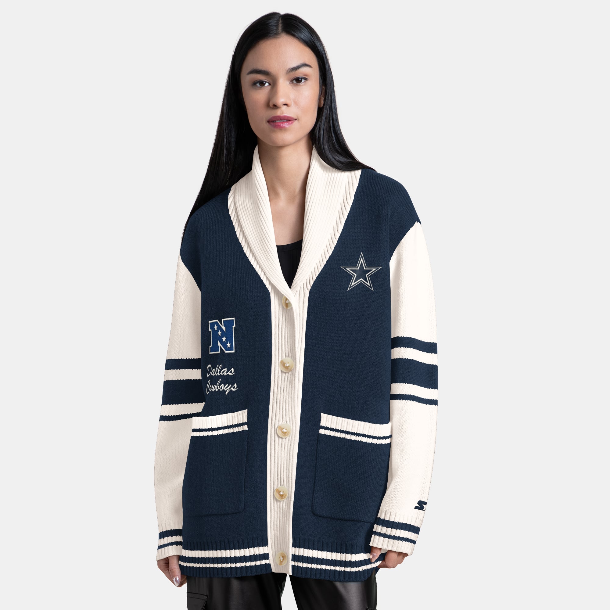 Gilet boutonné Starter bleu marine Dallas Cowboys Strike Zone pour femme