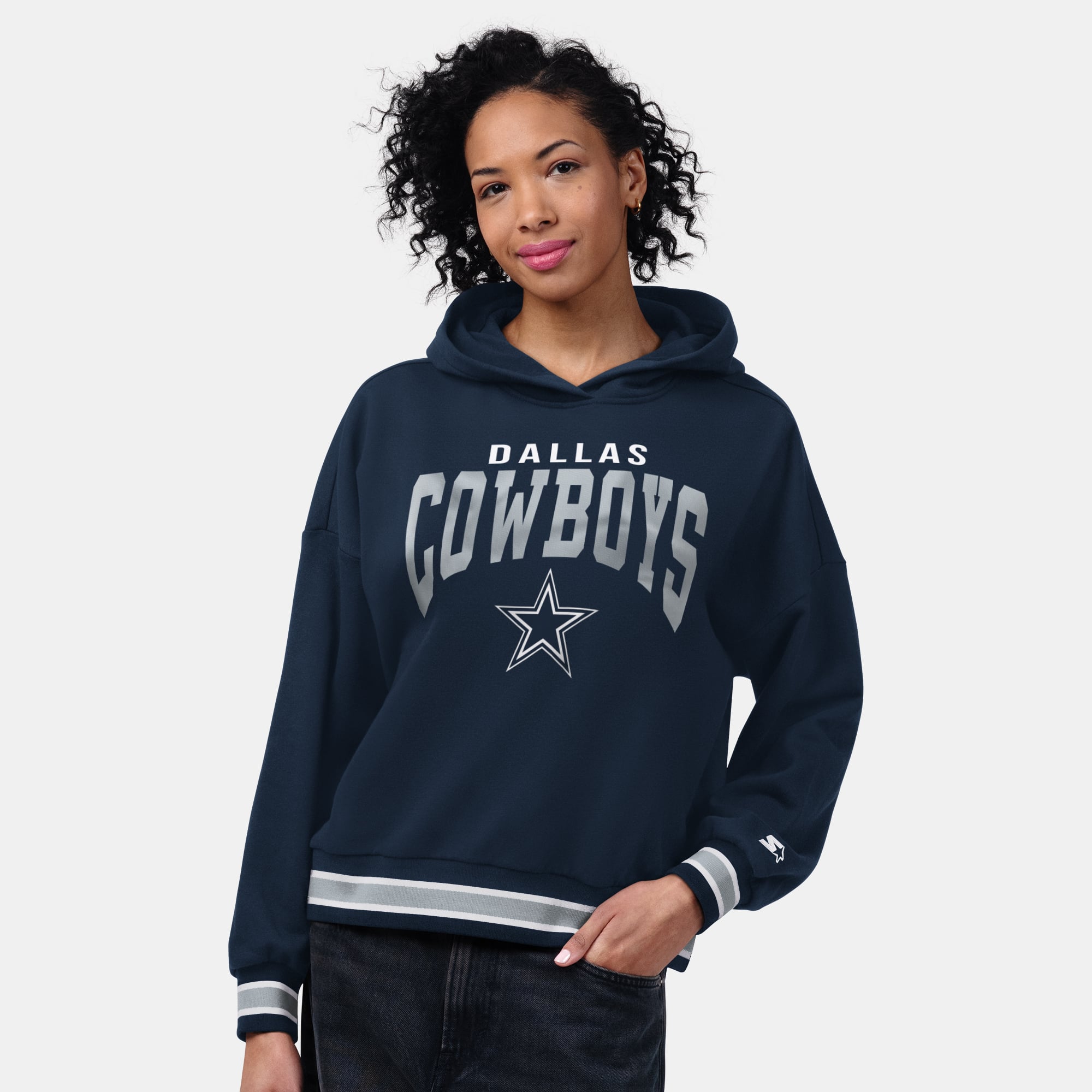 Sweat à capuche Starter pour femme, bleu marine, motif vintage Dallas Cowboys.